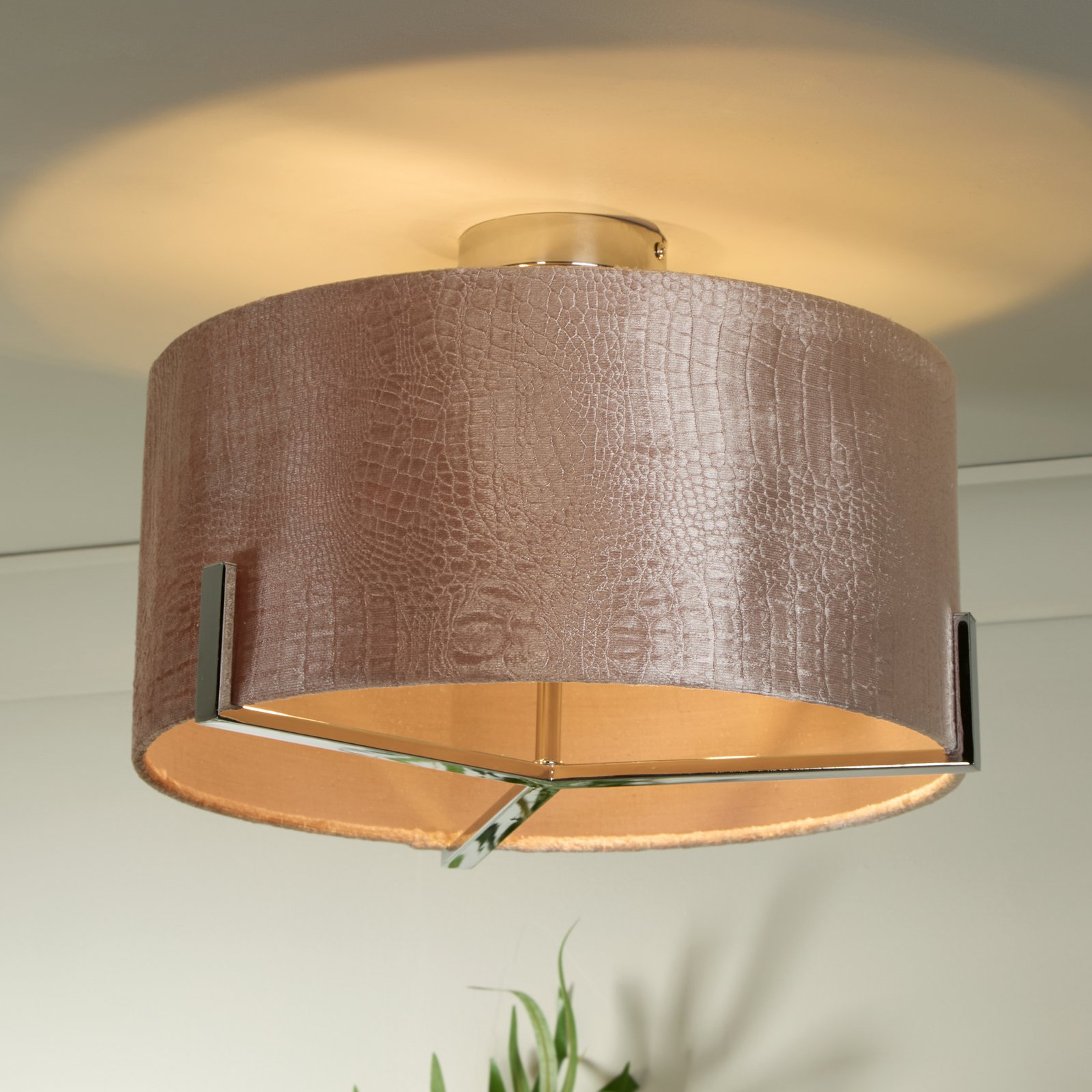 Candeeiro de teto Kyran, vermelho, metal, veludo, Ø 40 cm, E27