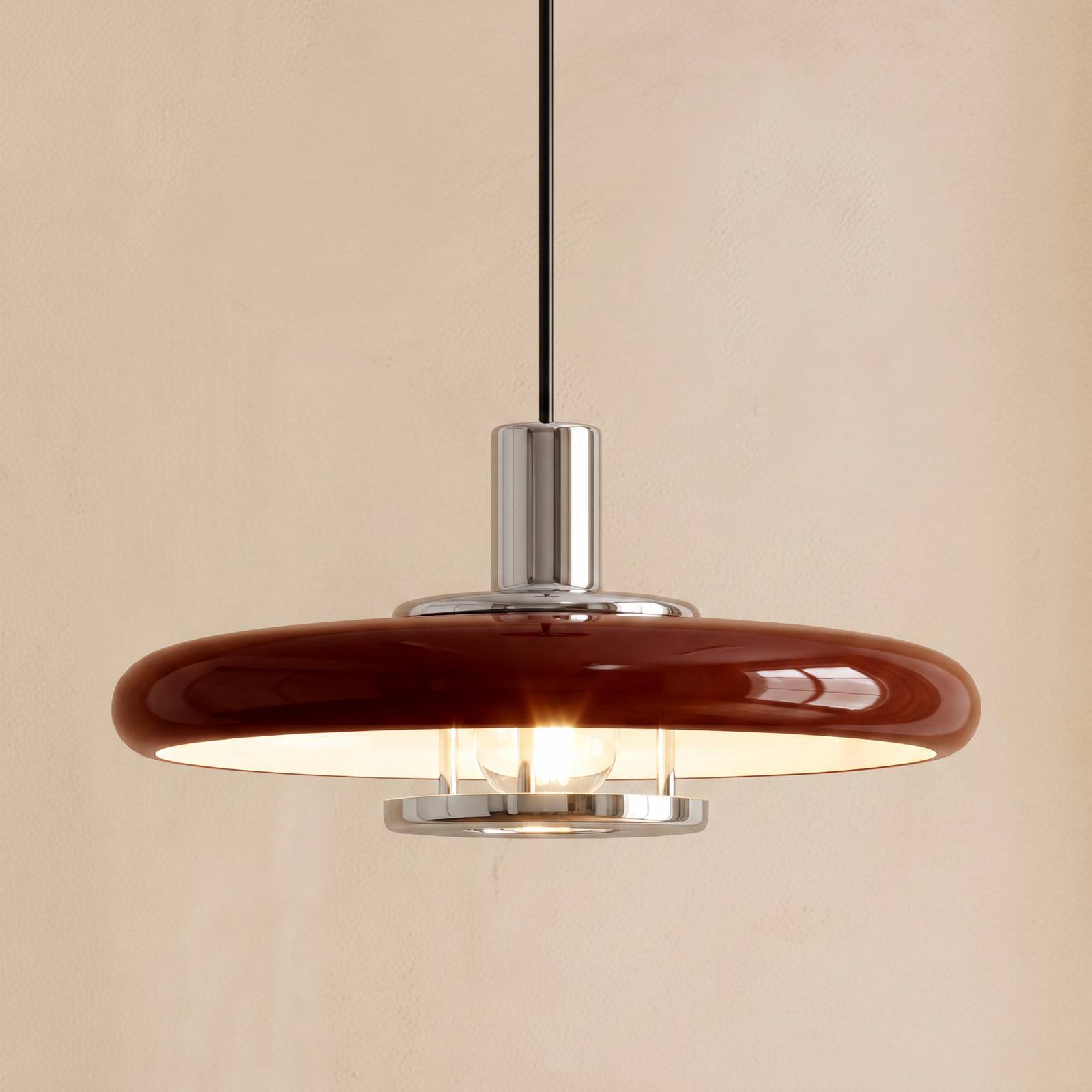 Żyrandol Lindby Branford, styl retro, Ø 35 cm, bordowa, metalowa