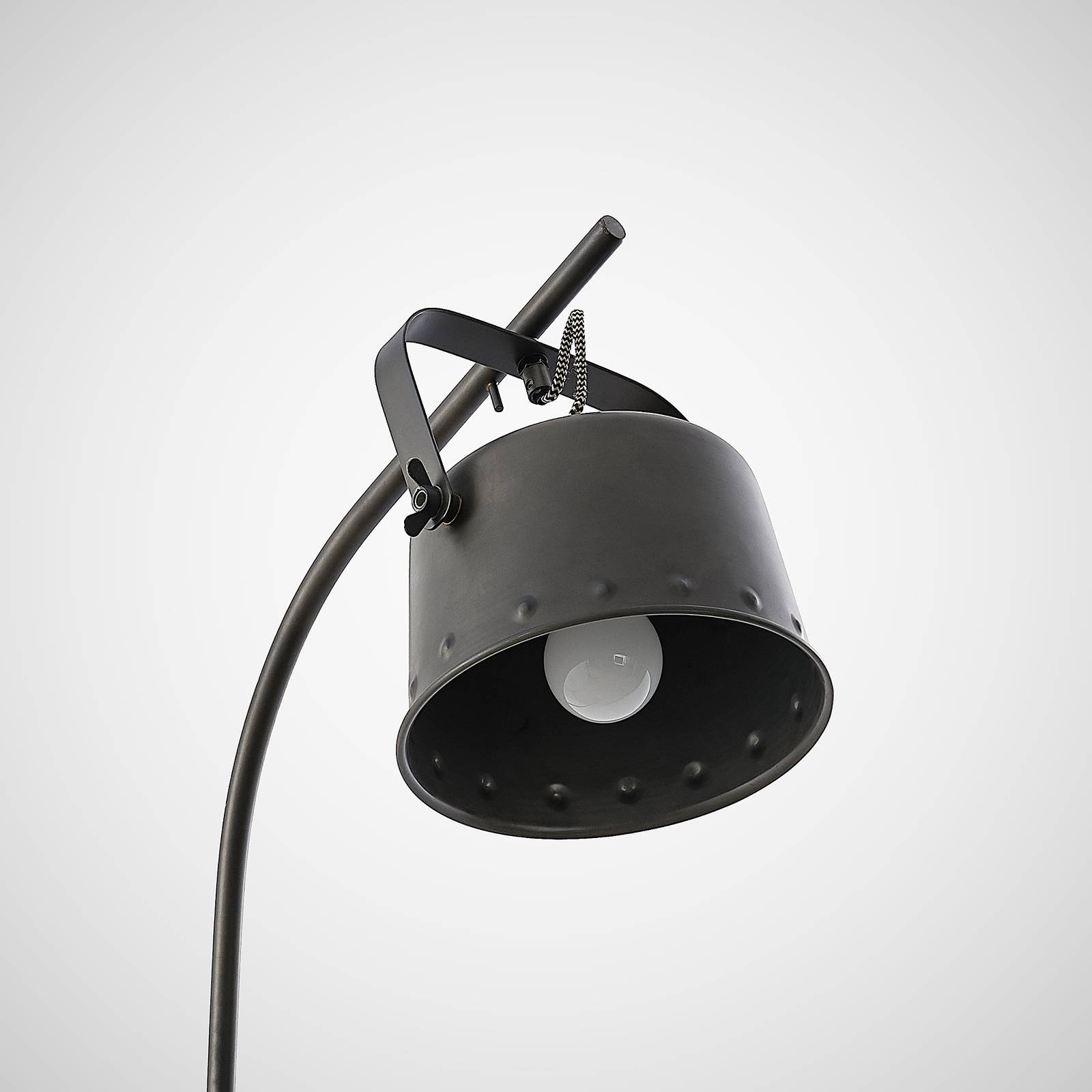 Lampa podłogowa Lindby Rubinjo, czarny, 1-punktowa, metal, drewno