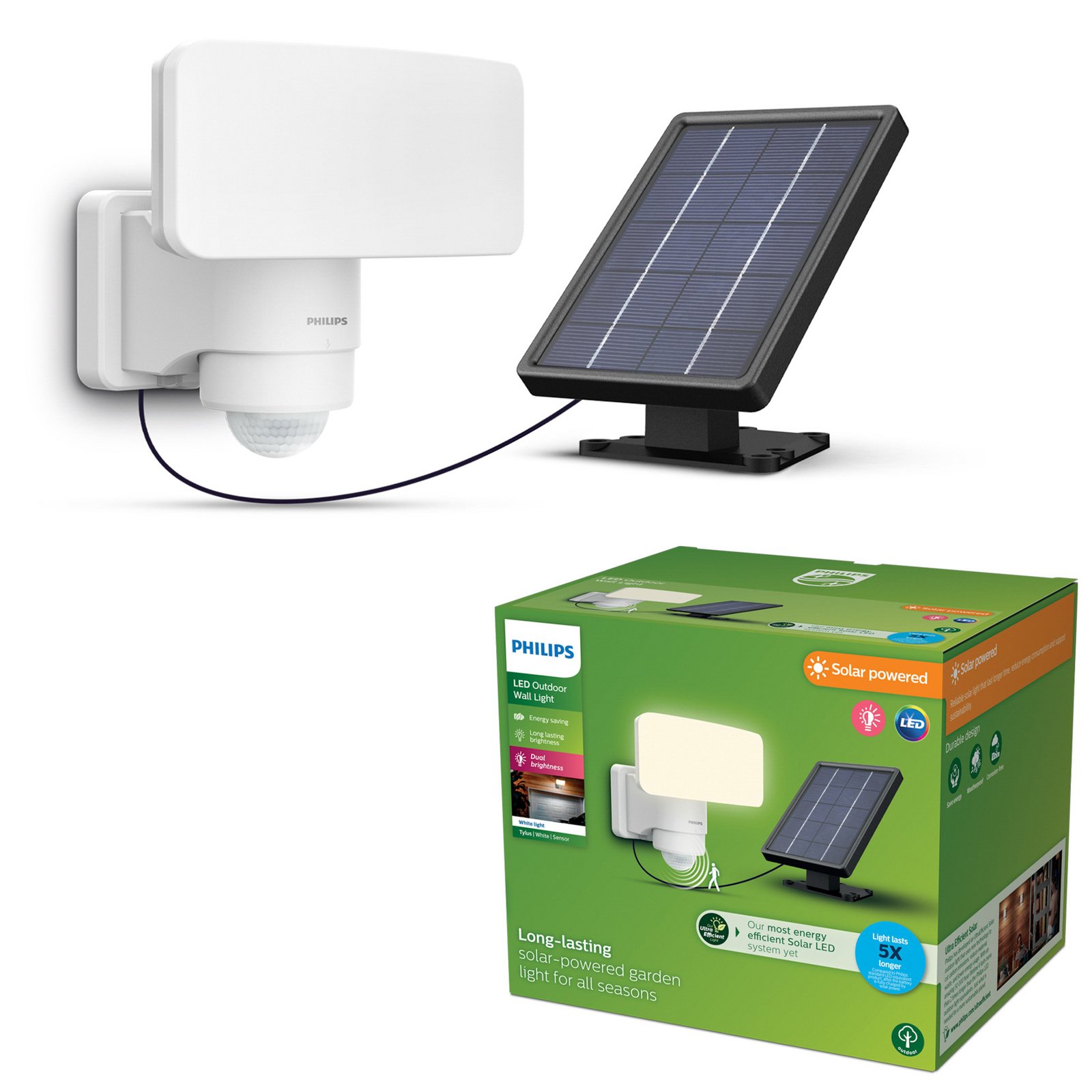 Philips LED-Solar-Außenstrahler Tylus, weiß, 3.000 K, Sensor