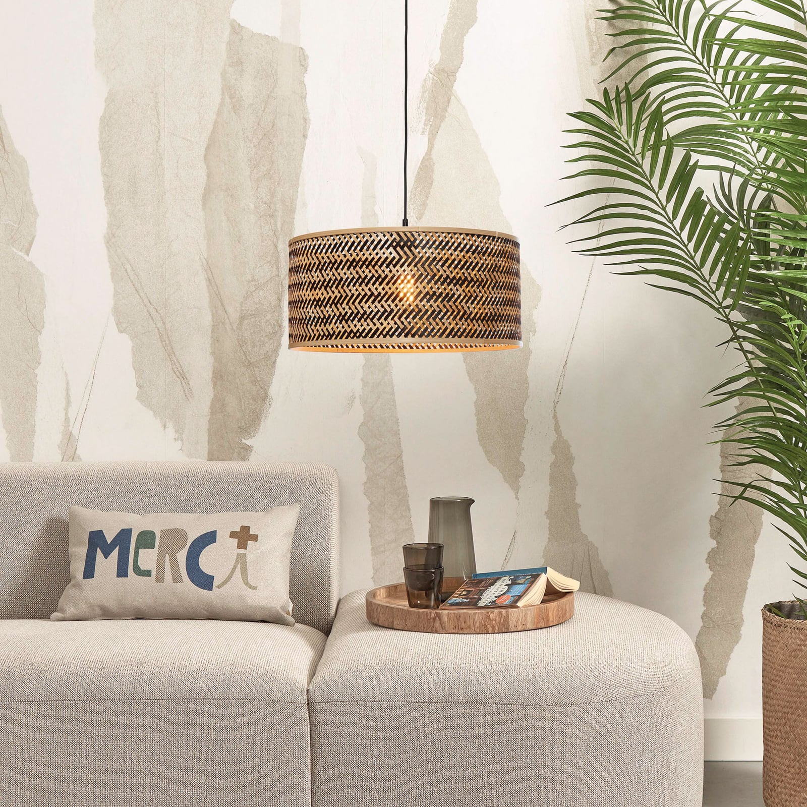 GOOD & MOJO Suspension Java, naturel/noir, Ø 50 cm, E27