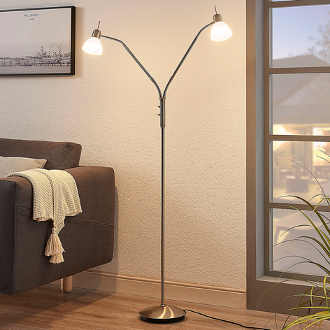 Golvlampa Gwendolin, nickelfärgad, 2 lampor