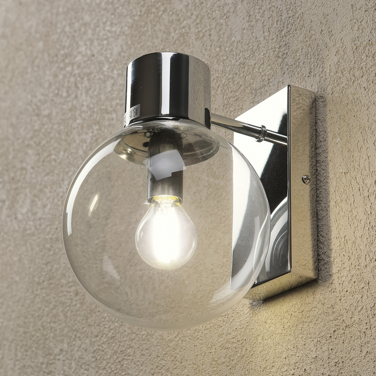Sienas lampa Sferio, hroms/caurspīdīga, stikls, augstums 21 cm, E14 Sienas lampa Sferio, hroms/caurspīdīga, stikls, augstums 21 cm, E14
