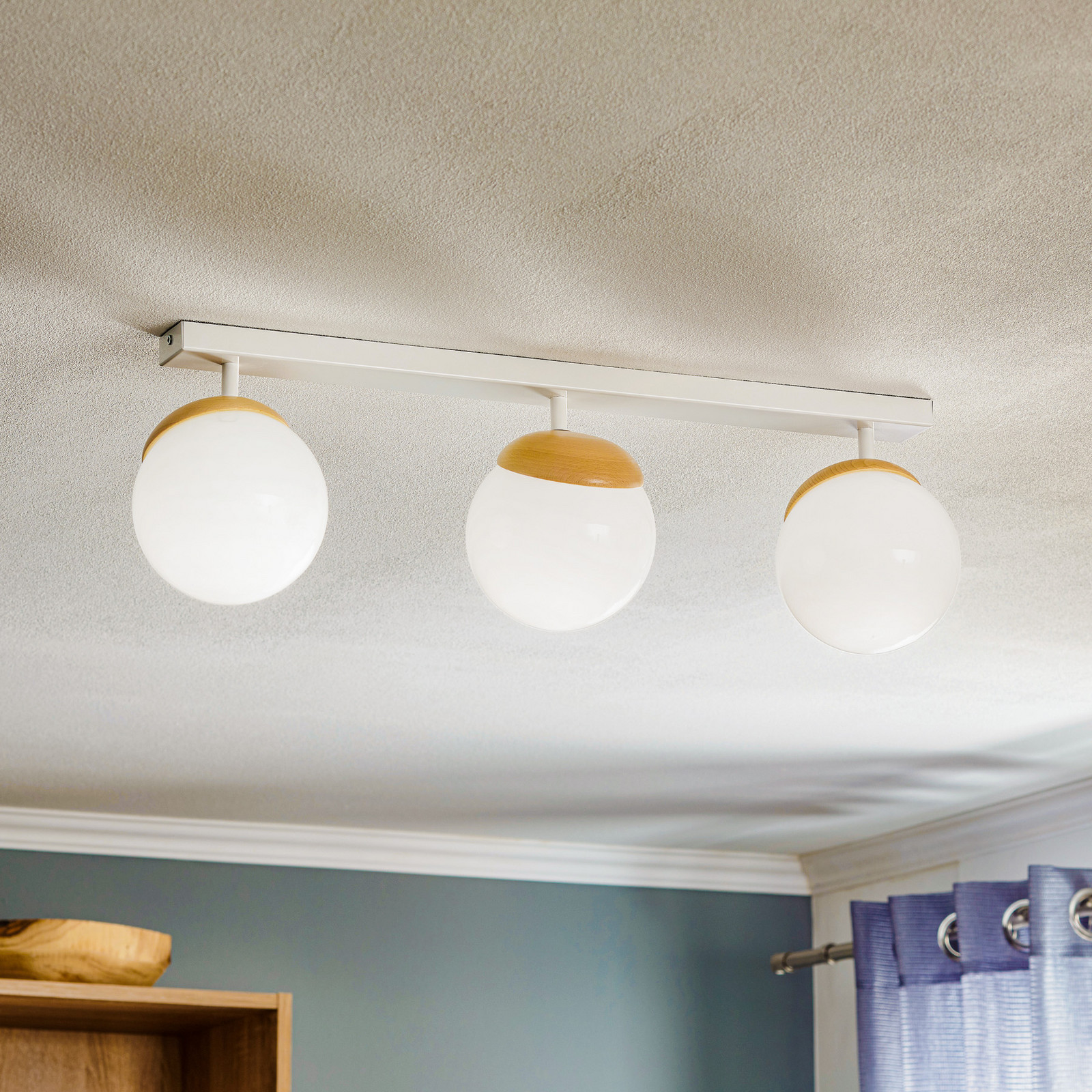 Eko-Light Plafonieră Sfera 3 becuri direct lungă sticlă/lemn - Camera de zi / sufragerie - modern - opal lemn deschis la culoare alb