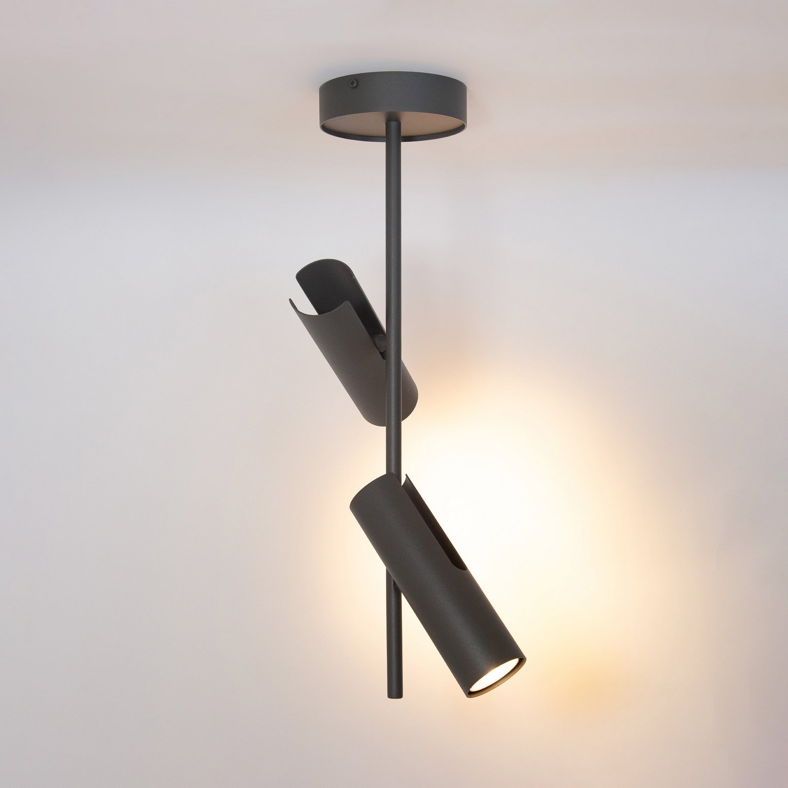 Deckenspot Leda 2, olivgrün, 2-flammig, Stahl, Höhe 55 cm