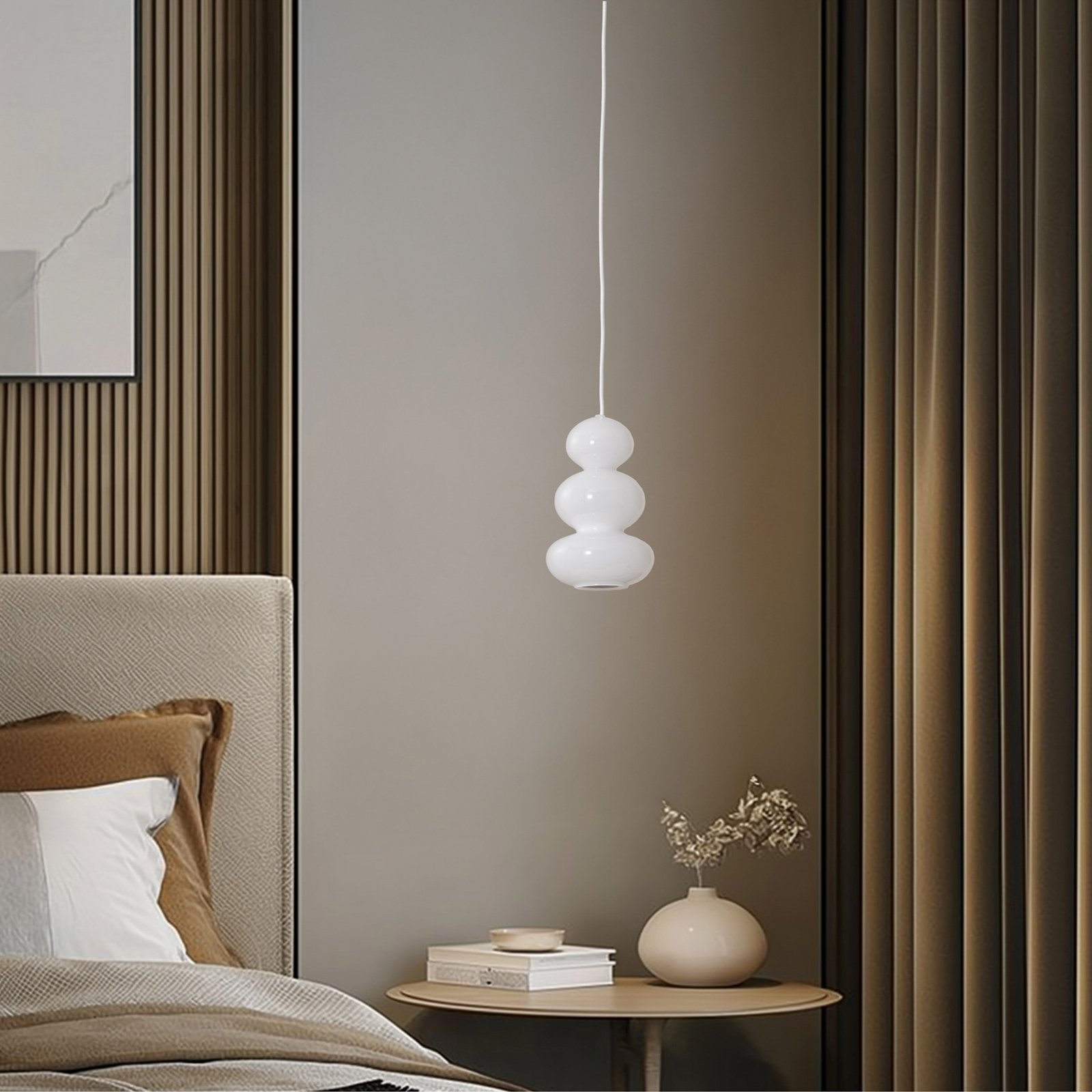 Lampada a sospensione Oman, bianco lucido, vetro, Ø 14 cm