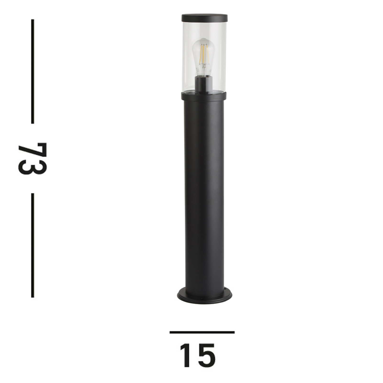 Borne lumineuse Bakerloo, IP44, noir, hauteur 73 cm, métal