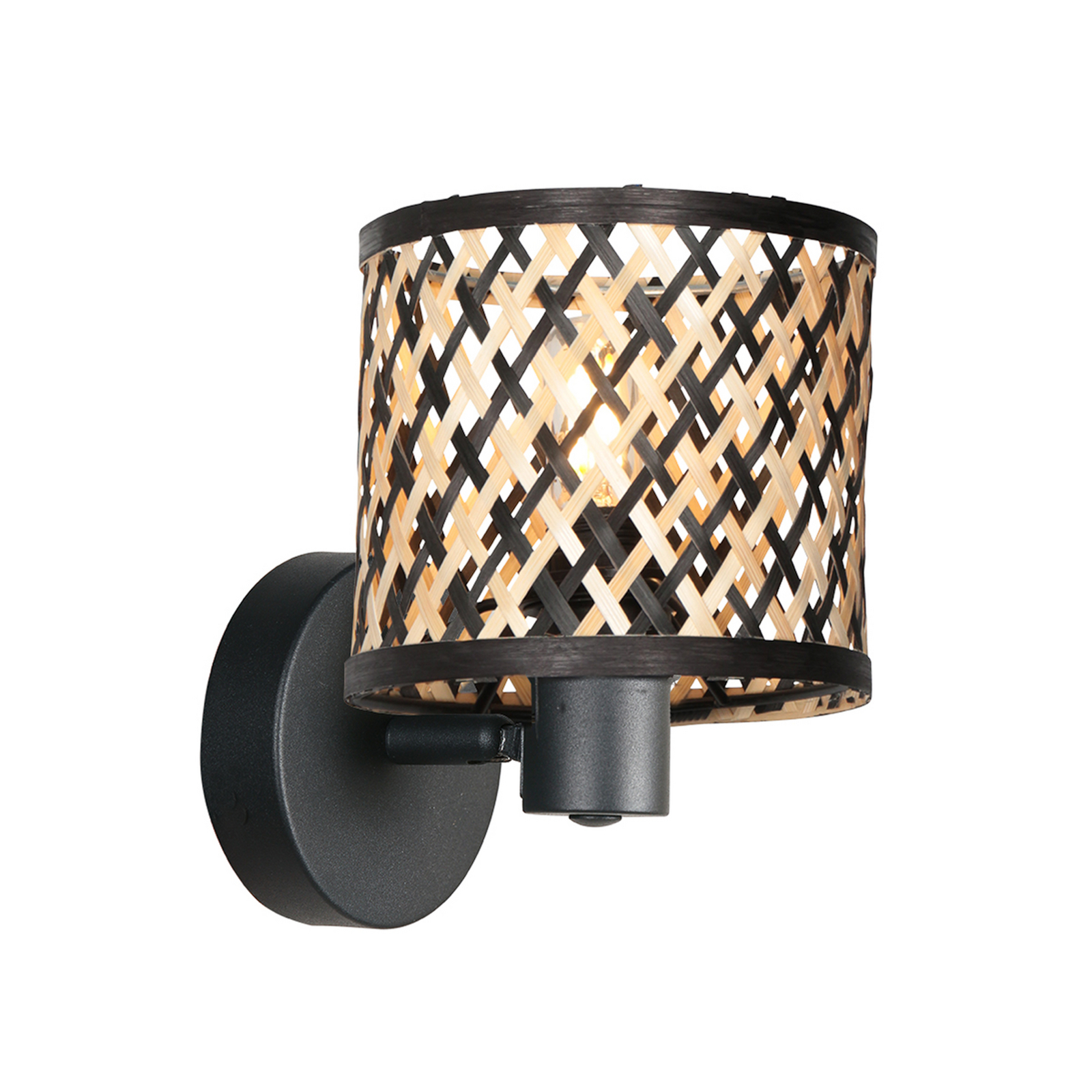 Sumba wall light, black, natural/black bamboo, E14