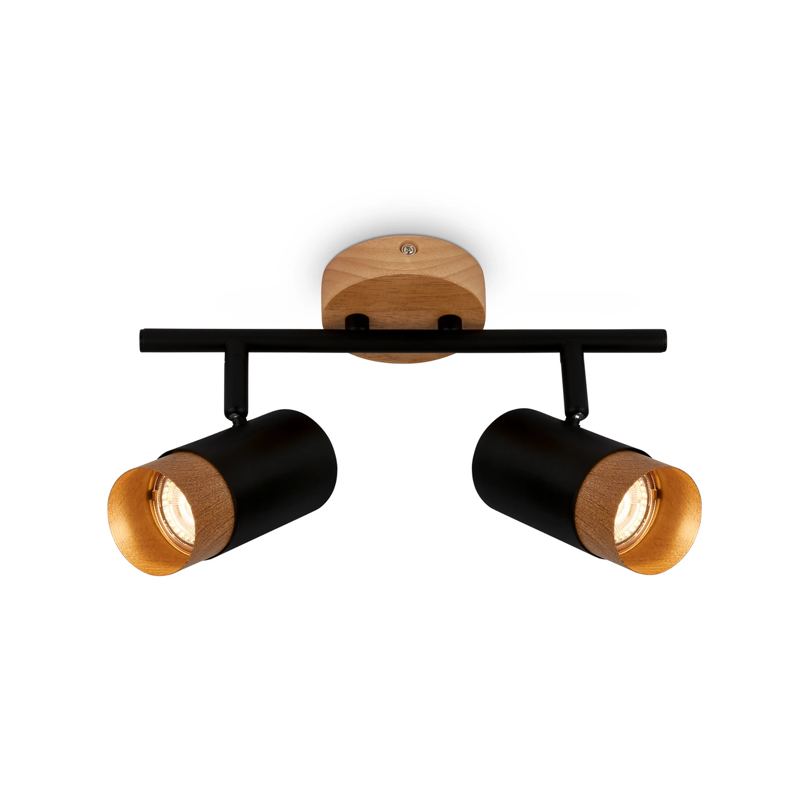Spot pour plafond Plek GU10 noir/bois à 2 lampes