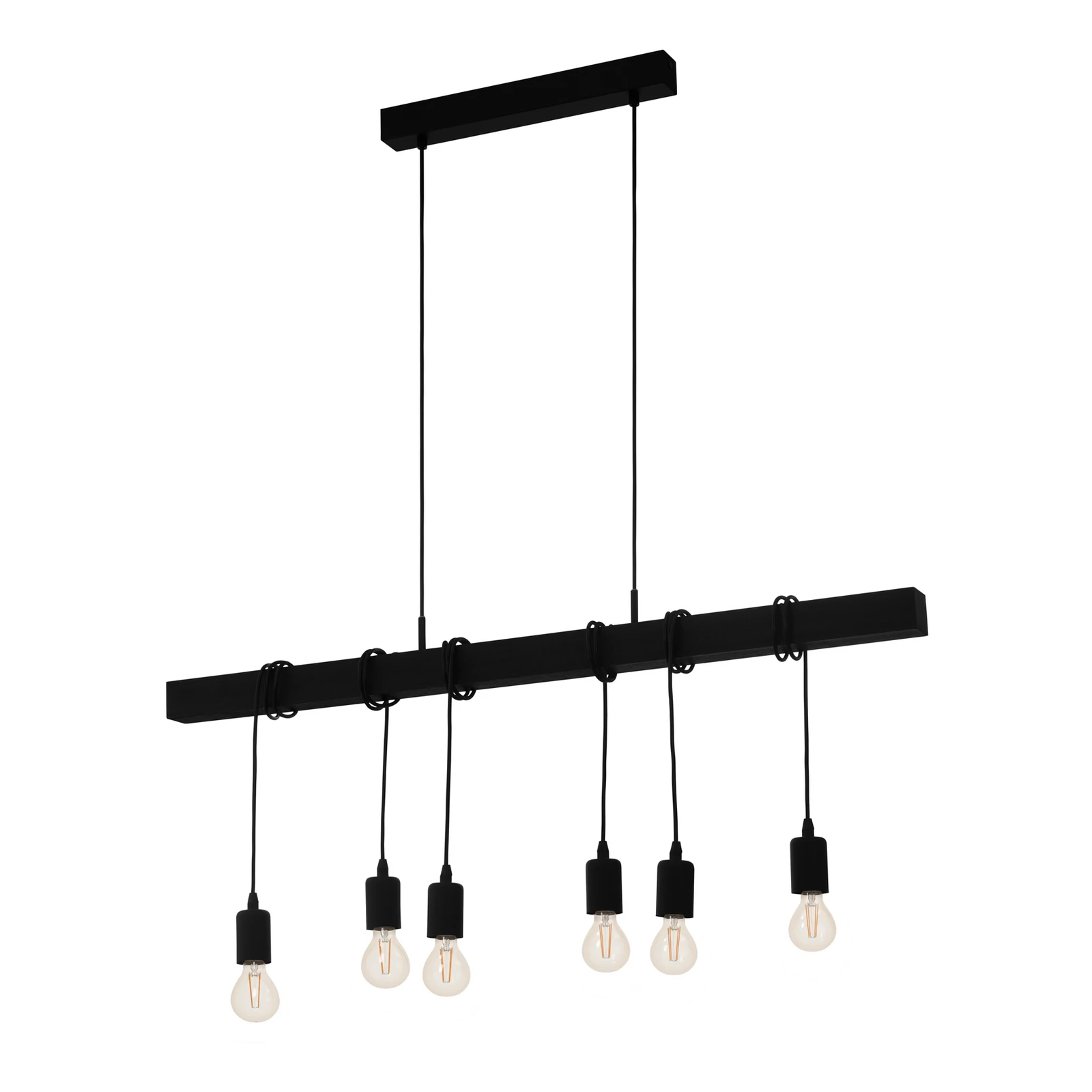 Townshend pendant light, length 100 cm black, 6-bulb.