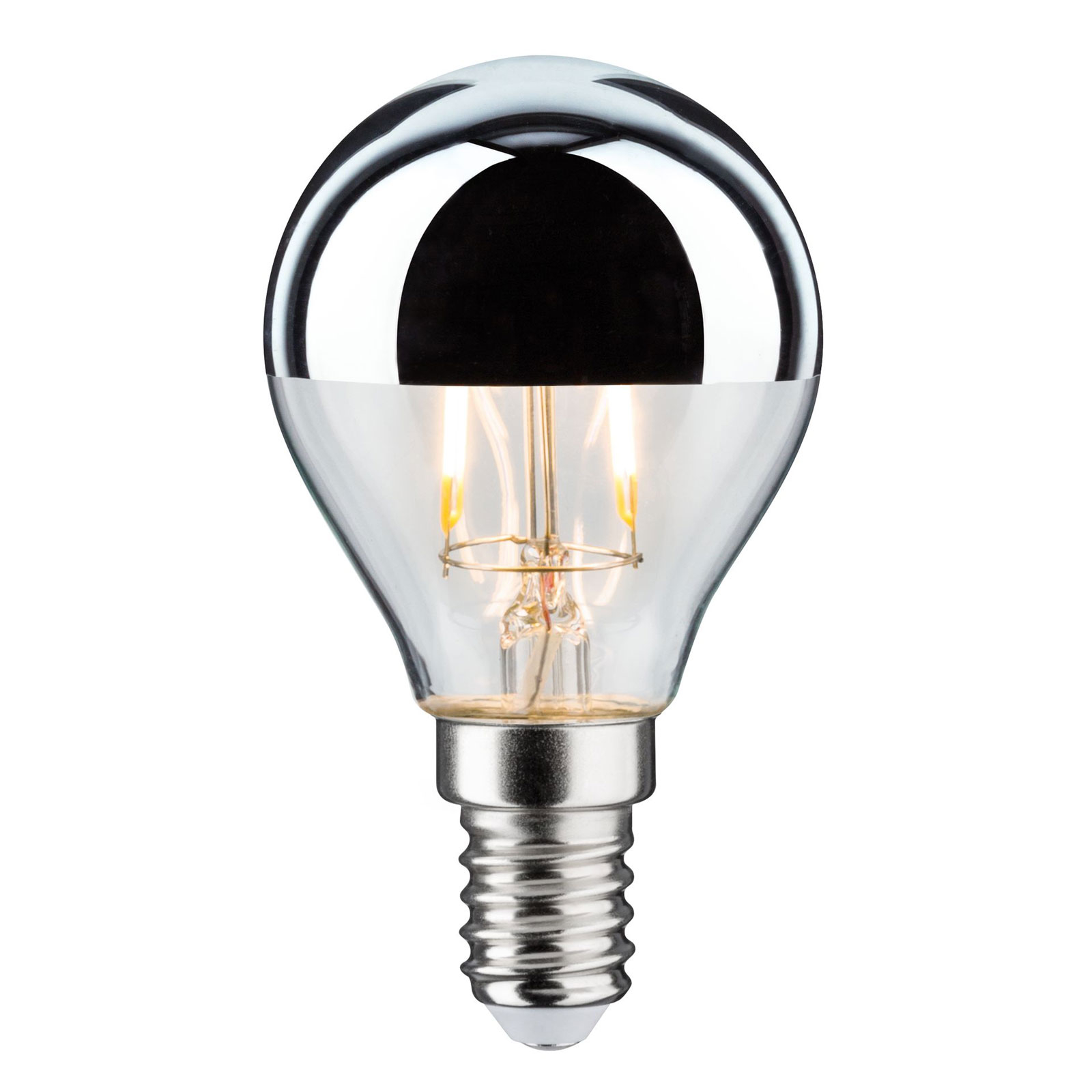LED-lampa E14 827 droppe toppförspeglad silver
