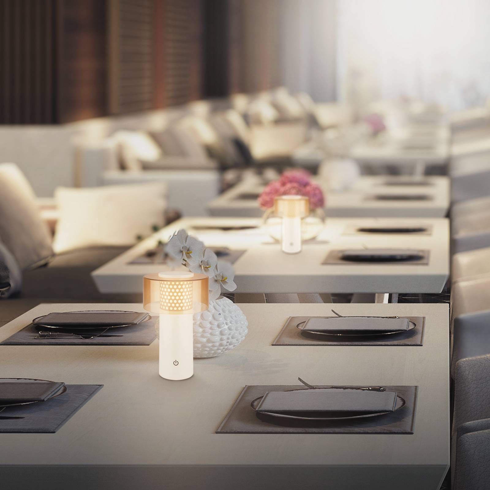 Lampa stołowa LED z akumulatorem Brilo unplugged Gila, brązowo-szara, 21 cm