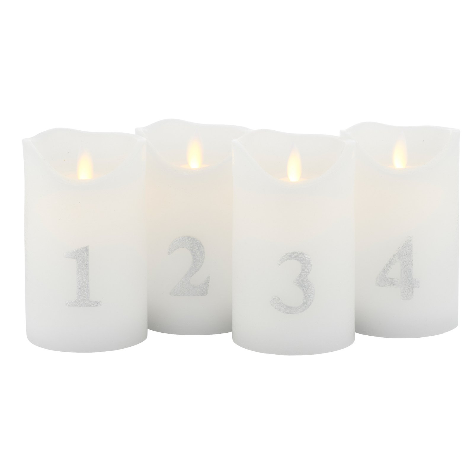 LED žvakė Sara Advent 4vnt. aukštis 12,5cm balta/sidabrinė