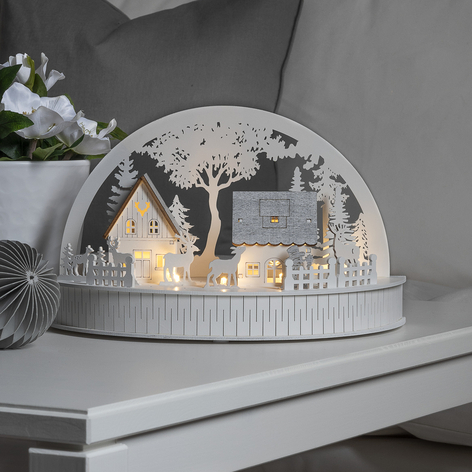 Silhouette LED maisons et rennes, à piles