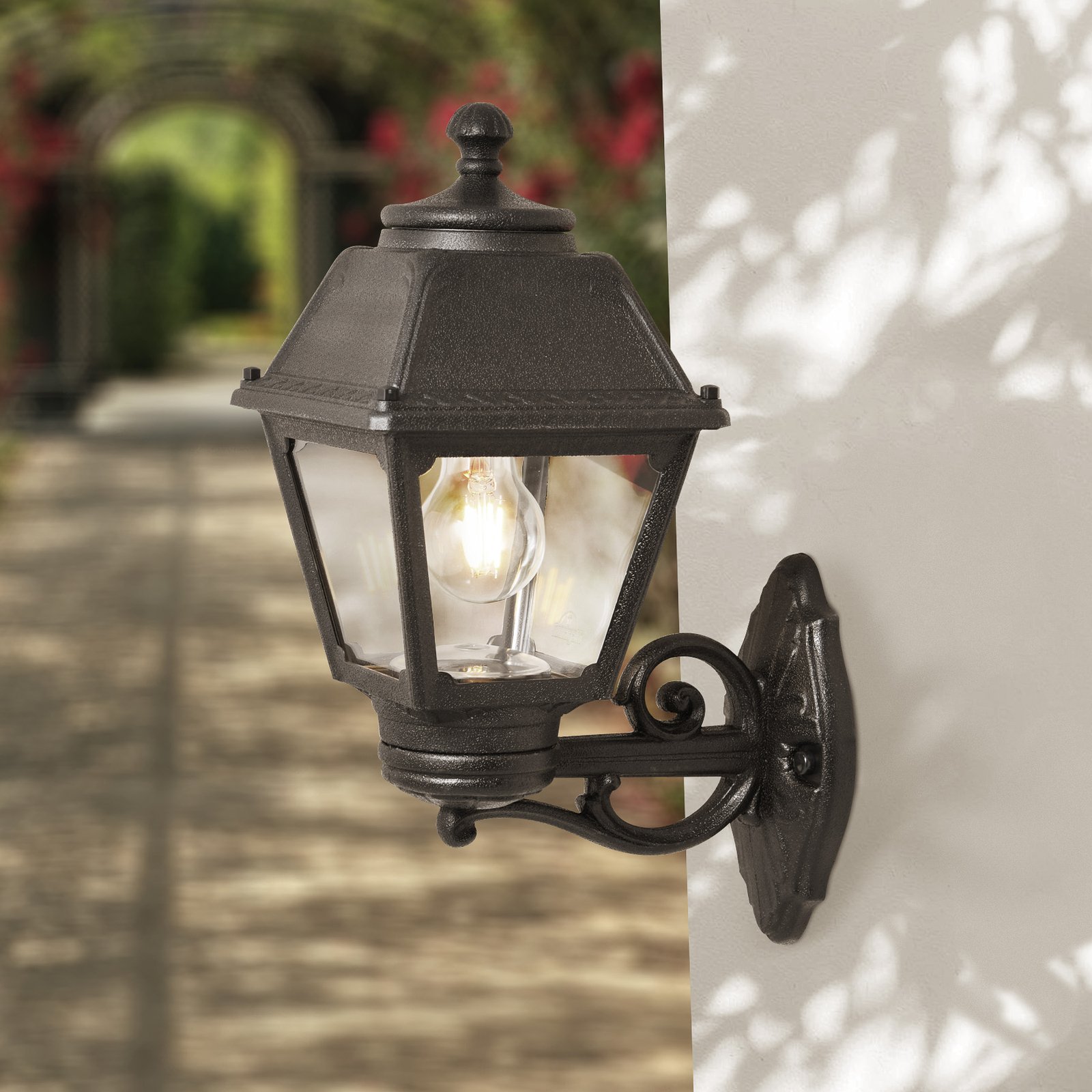 Bisso/Mary outdoor wall light, black, clear cover 2,700 K