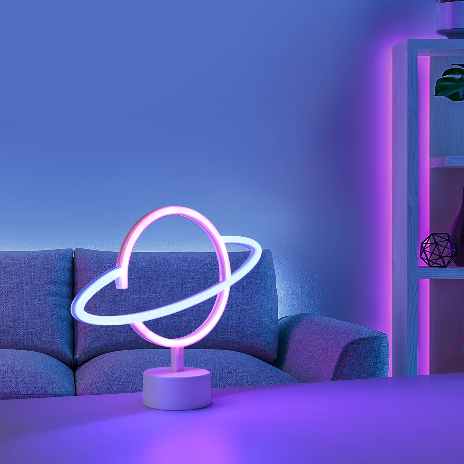 JUST LIGHT. LED stolní lampa Neon Saturn, na baterii