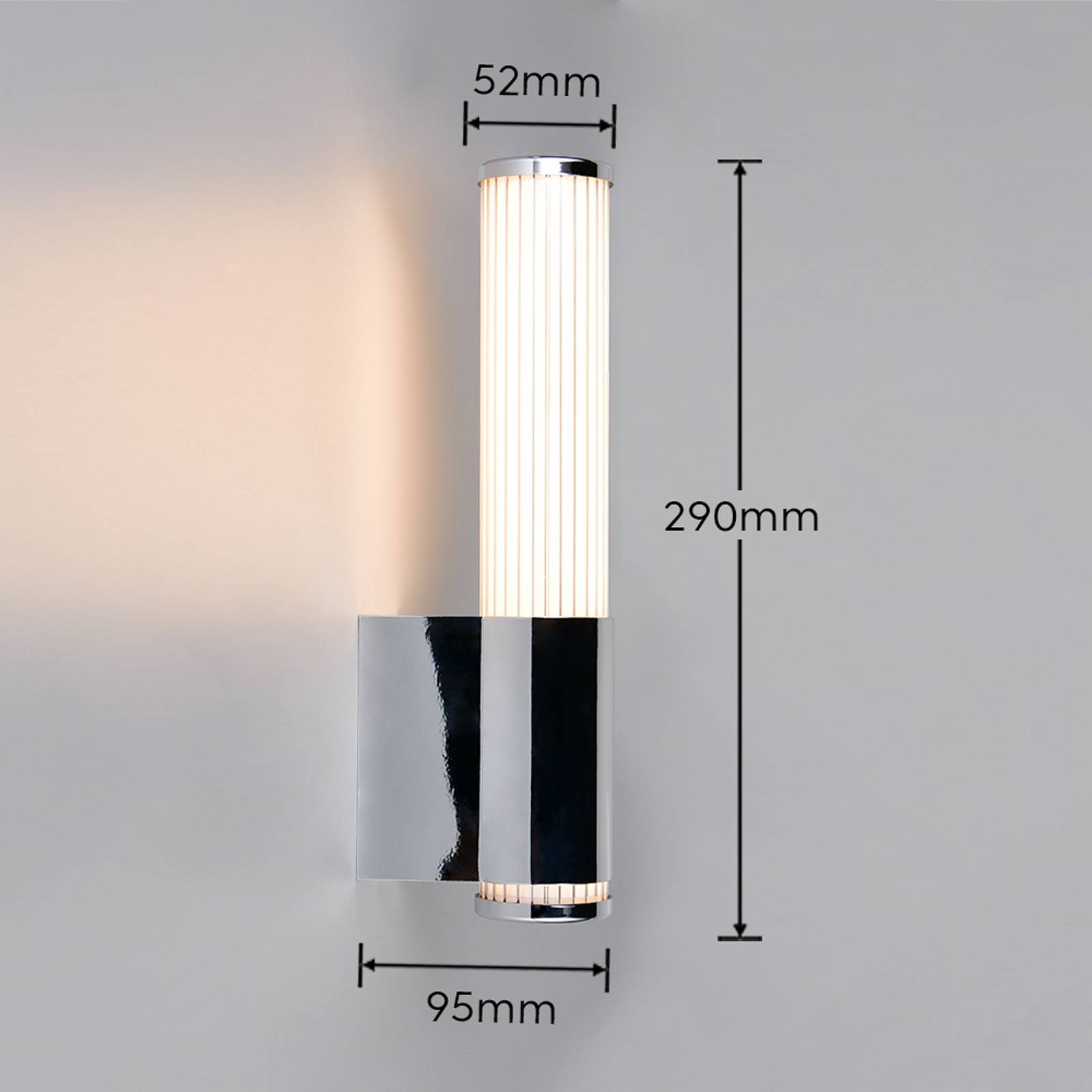 LED-vegglampe Stefano, kromfarget, høyde 29 cm, metall, IP44