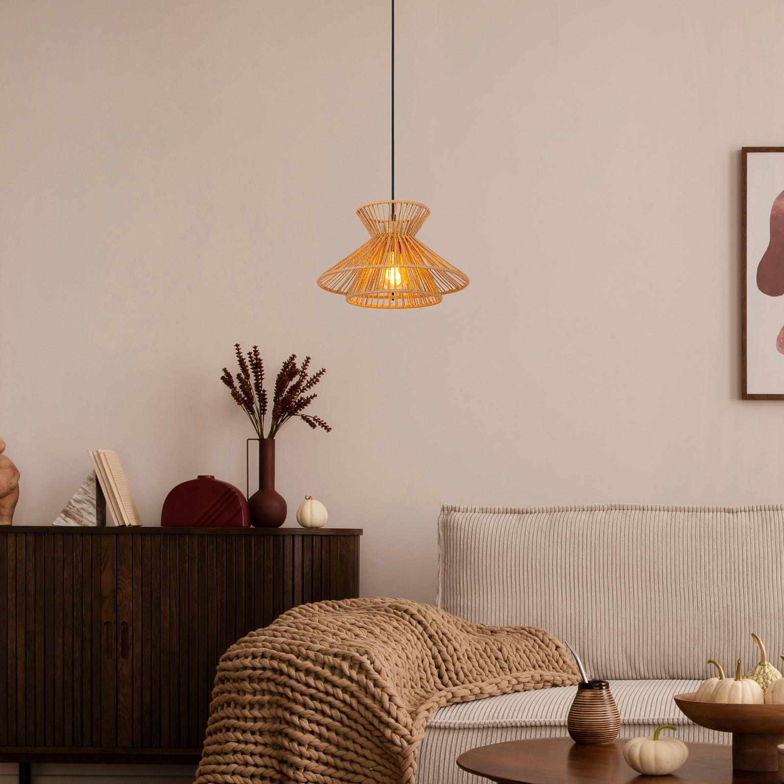 Piekaramais gaismeklis Tasman, Ø 32 cm, dabīgā krāsā, papīrs