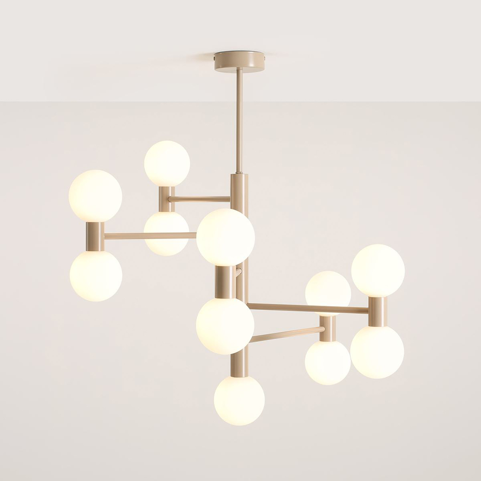 Plafonnier Flare 11, beige, à 11 lampes, verre, métal