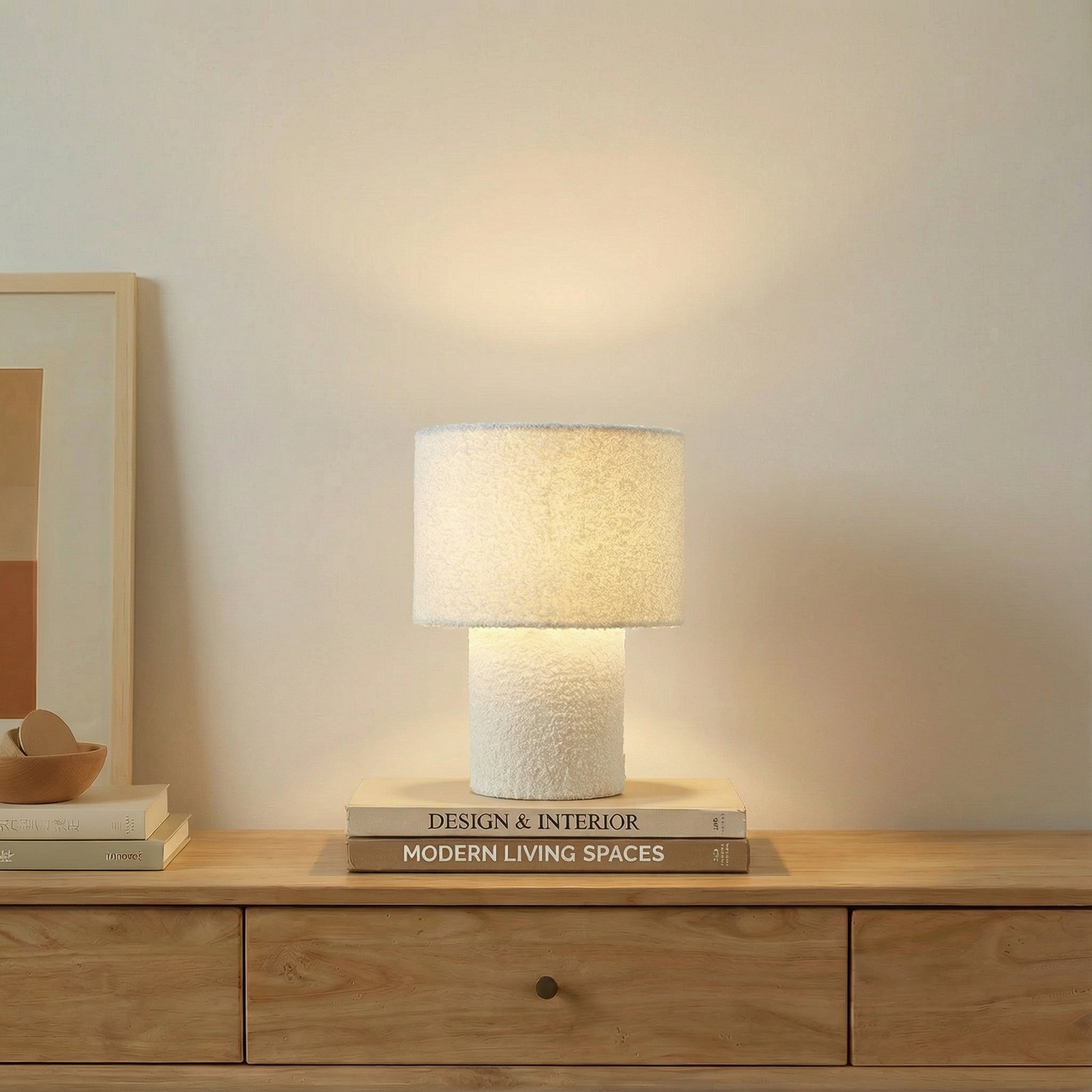 Lampada da tavolo Lindby Jone, bianco, tessuto, 30 cm