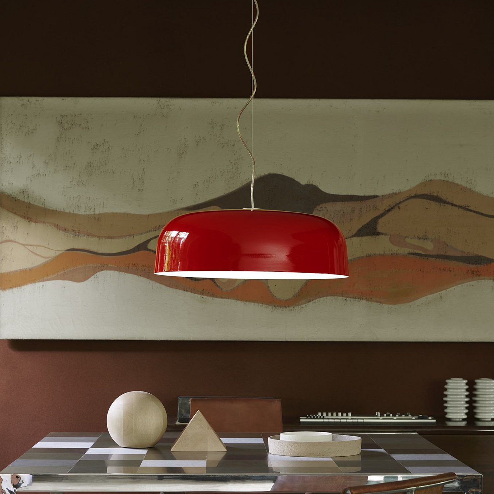 Oluce LED hanglamp Canopy, Ø 90 cm, rood, aluminium