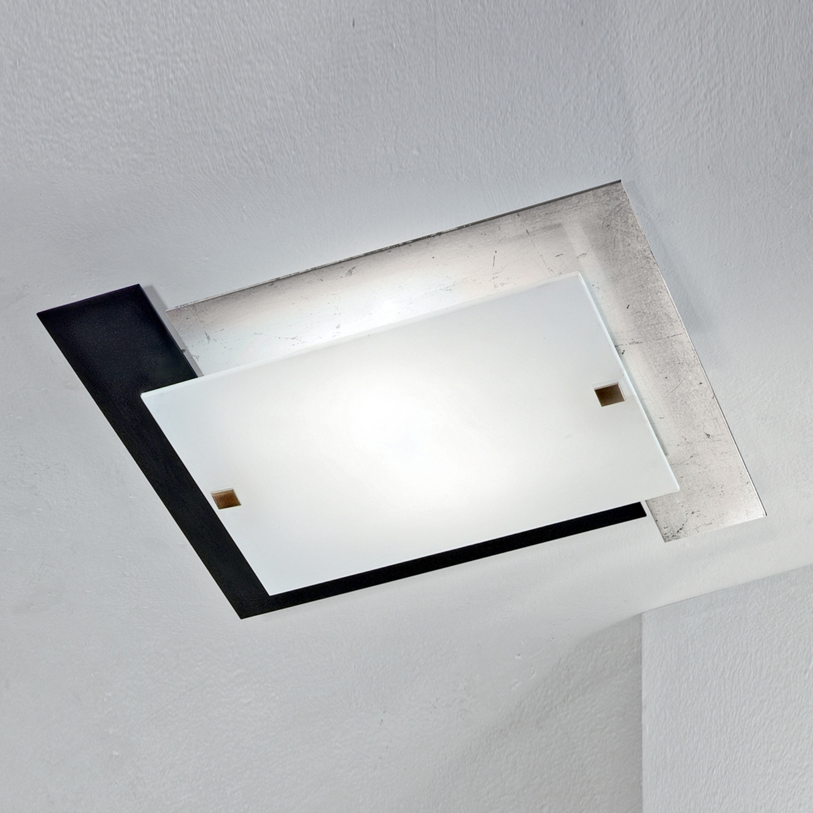 Orion Arlestra Ceiling Light Special Silver, for Living / Dining Room, Lacquered iron, opal glass, E27, 60 W, energy efficiency: A++, L: 42 cm, W: 38 cm, H: 9 cm