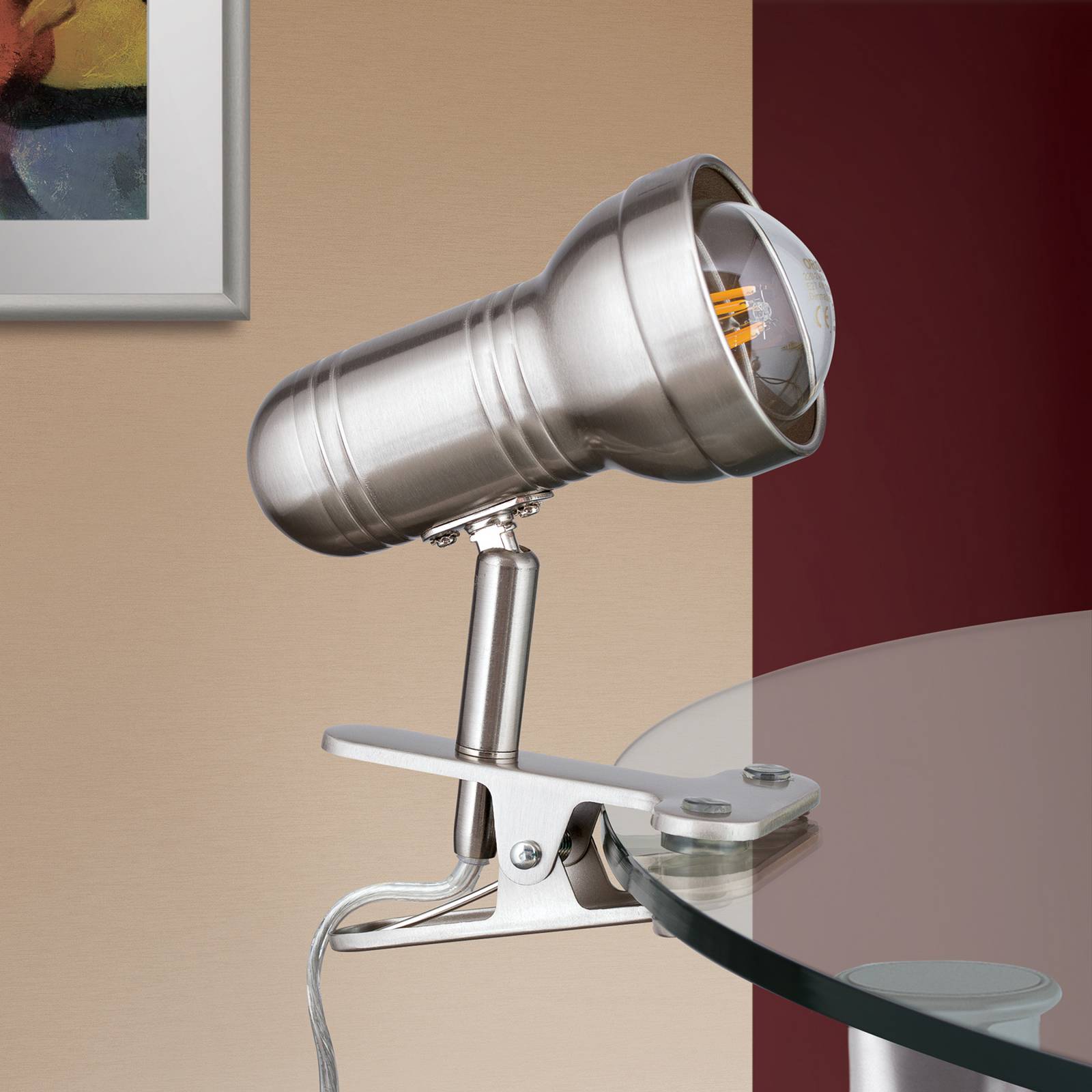 Lampa z klamrą zaciskową Samal, satyna