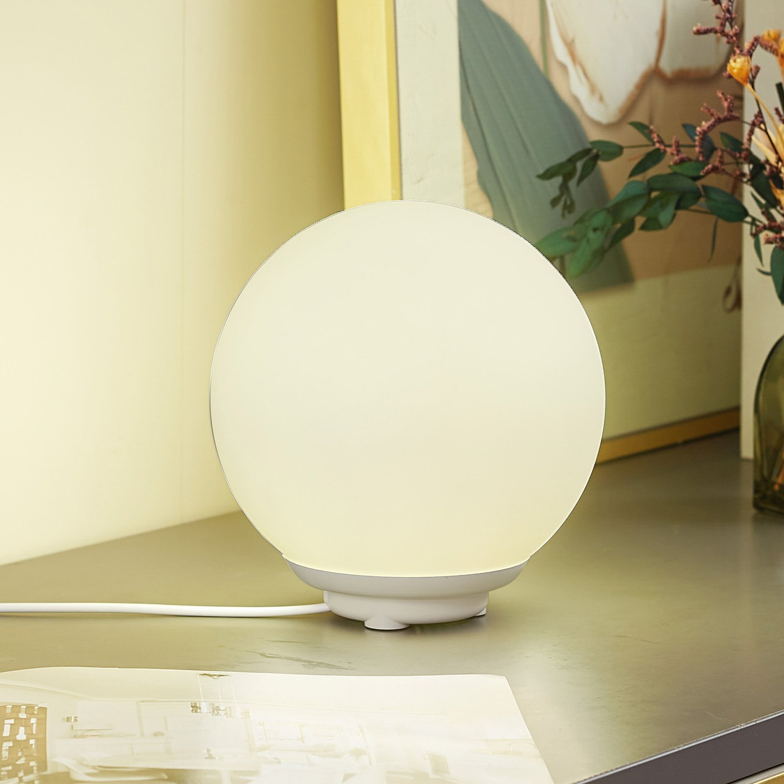 Lindby Smart LED-Akku-Tischleuchte Cosmia, weiß, Glas, Tuya