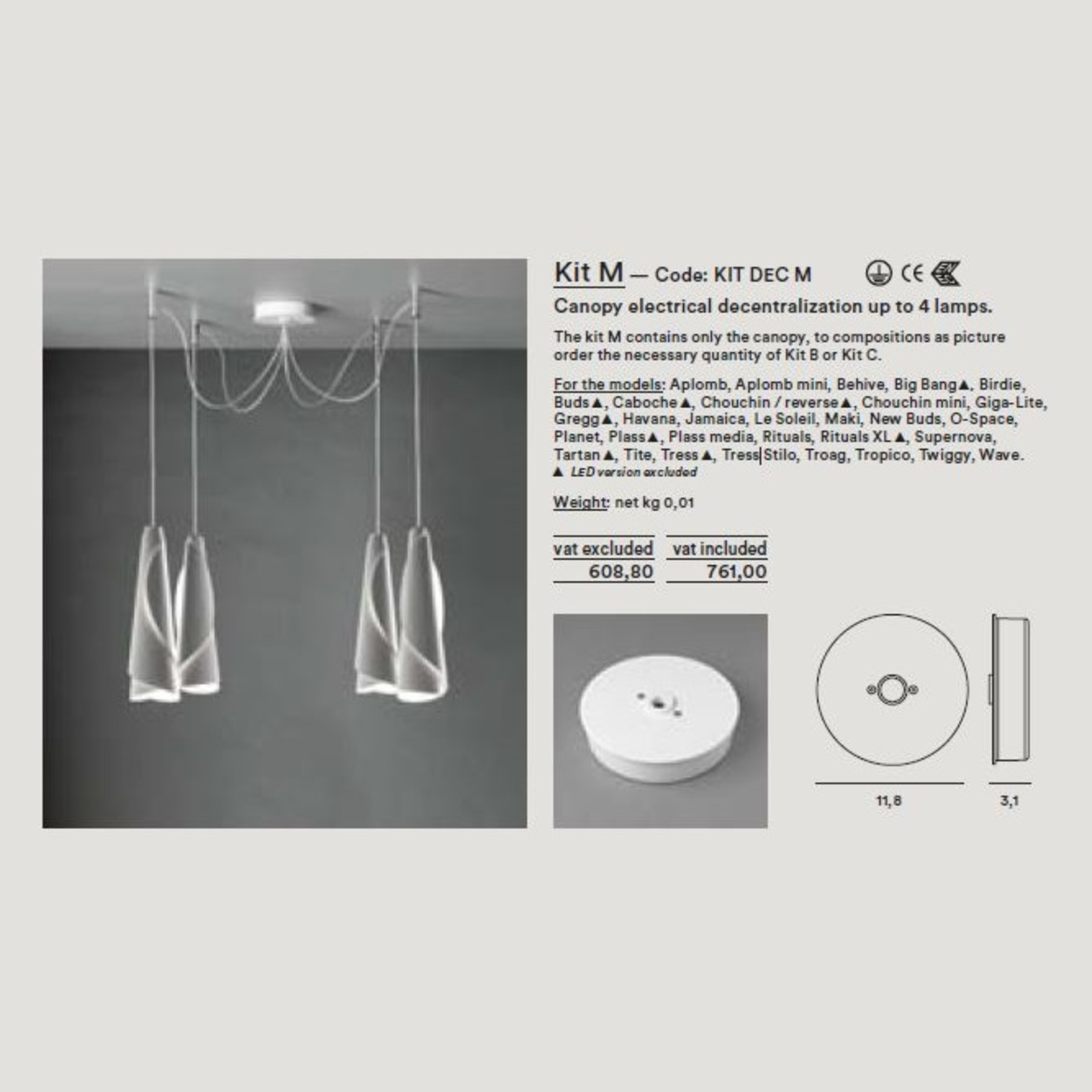 Kit Dec M Lampă Placa de Tavan White - Foscarini