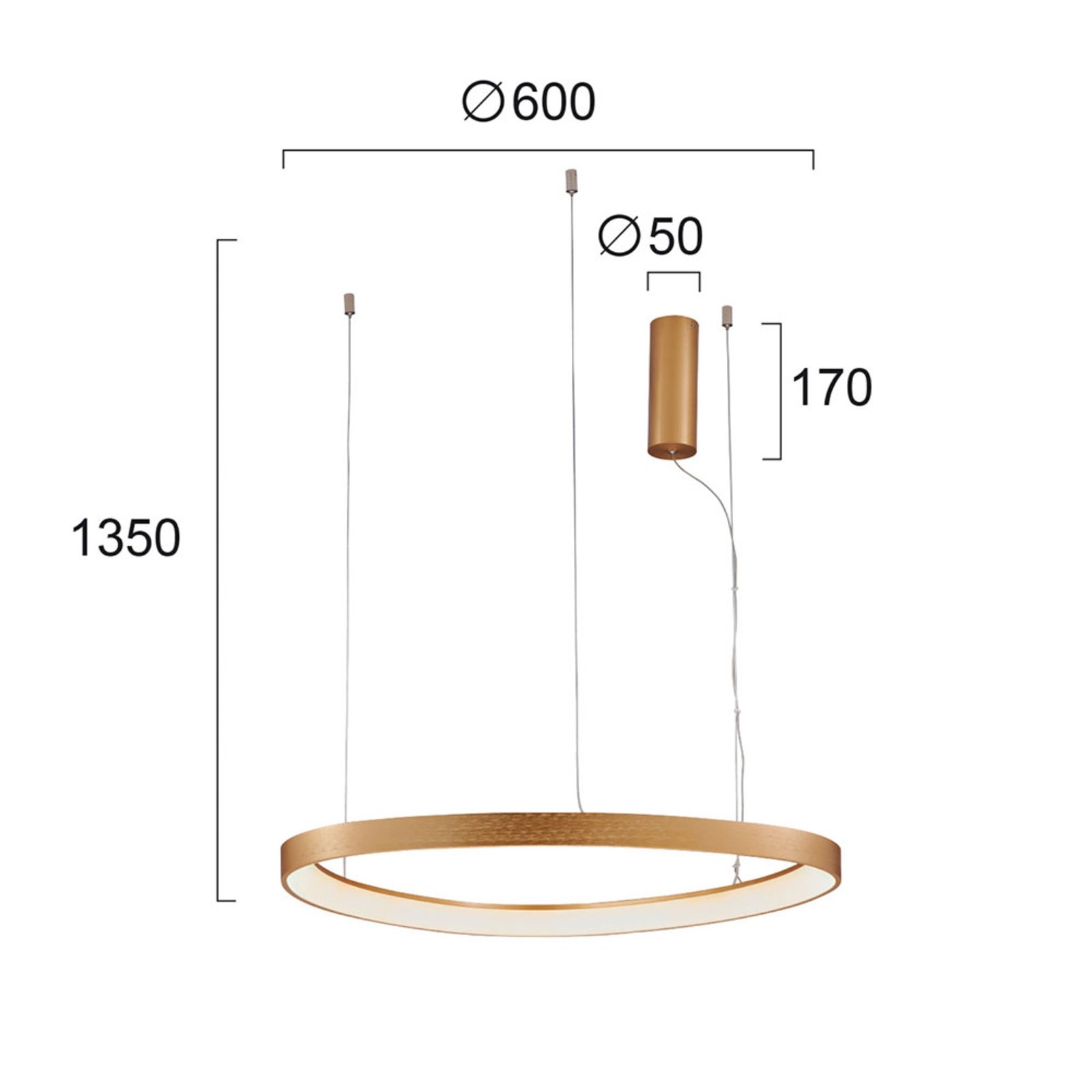 LED-riippuvalaisin Loop, kulta, Ø 60 cm