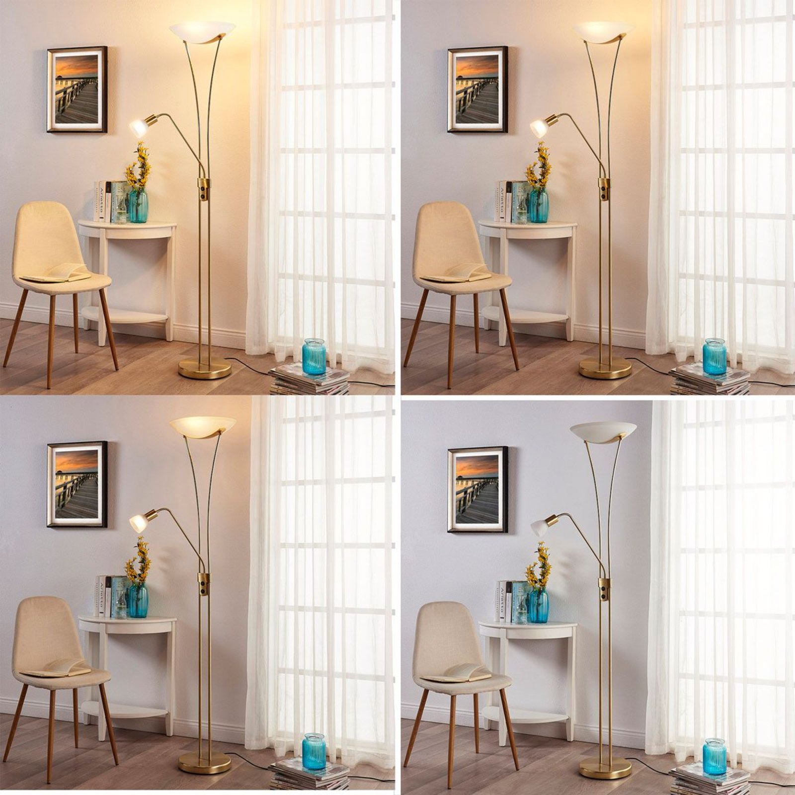 Felicia Floor Lamp Brass/White - Lindby