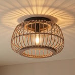 Lindby loftlampe Bominio, Ø 40 cm, rattan, træ, E27