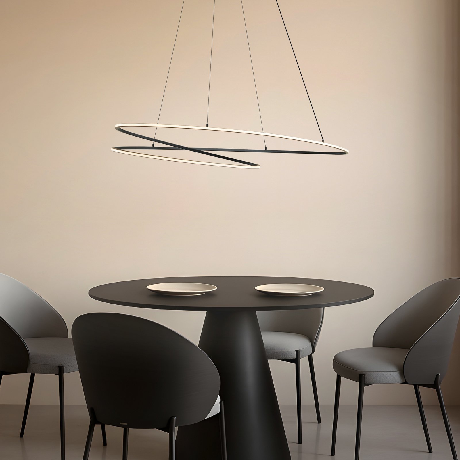 Lucande LED-hængelampe Gavril, 100 cm, sort, dæmpbar