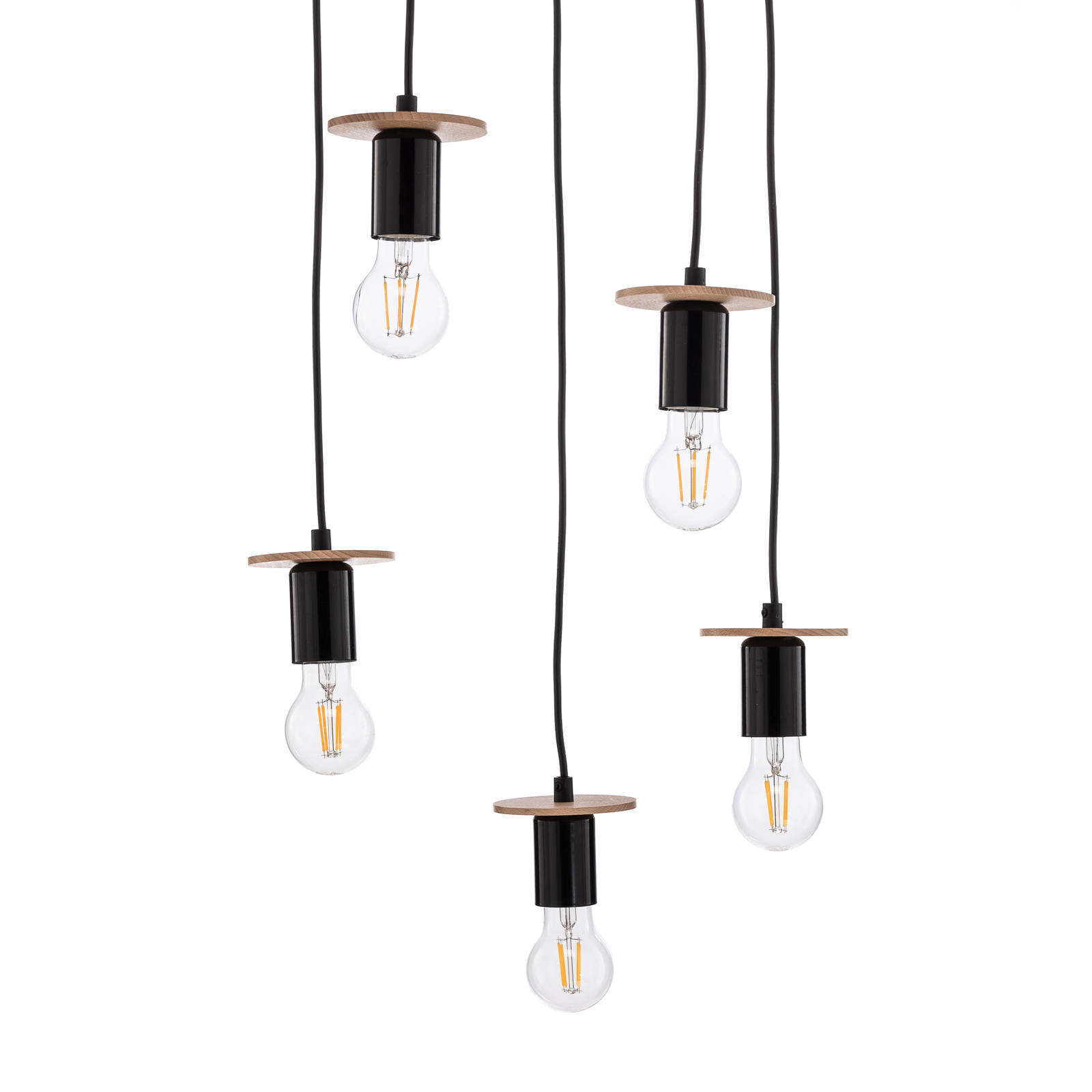 Envostar Yorik hanging, 5-bulb, black/light wood