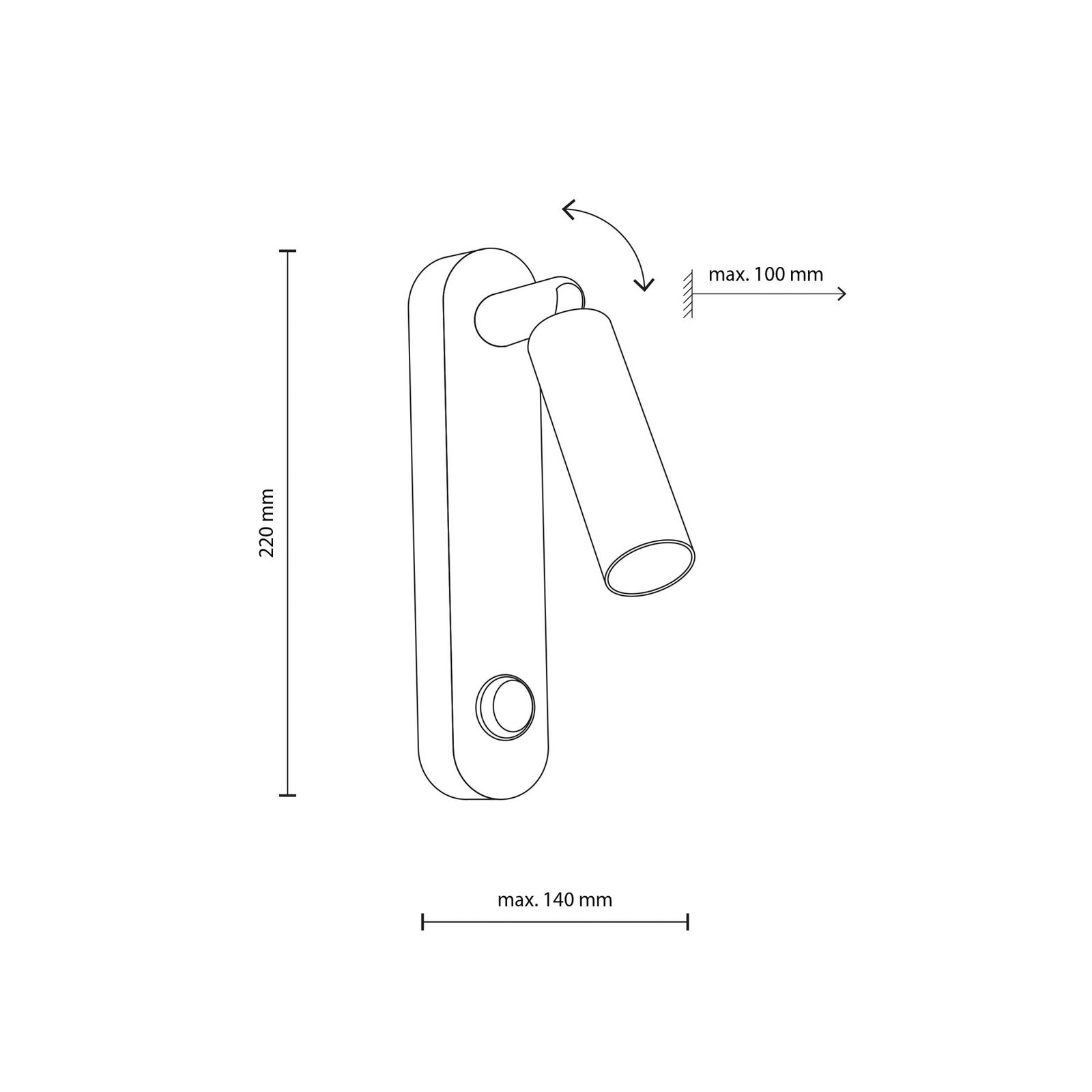 Væglampe Enzo Long, sort, metal, 22 cm, justerbar, G9