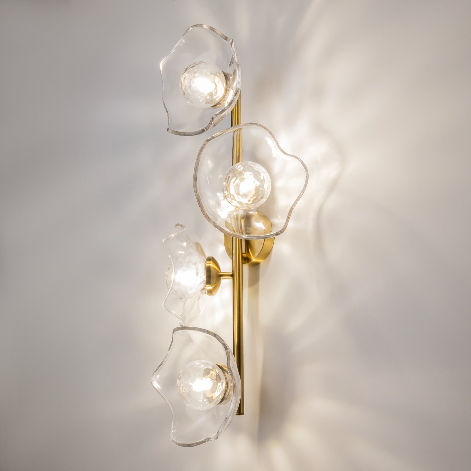 Maytoni Miracle wandlamp, 4-lamps, messingkleurig, glas