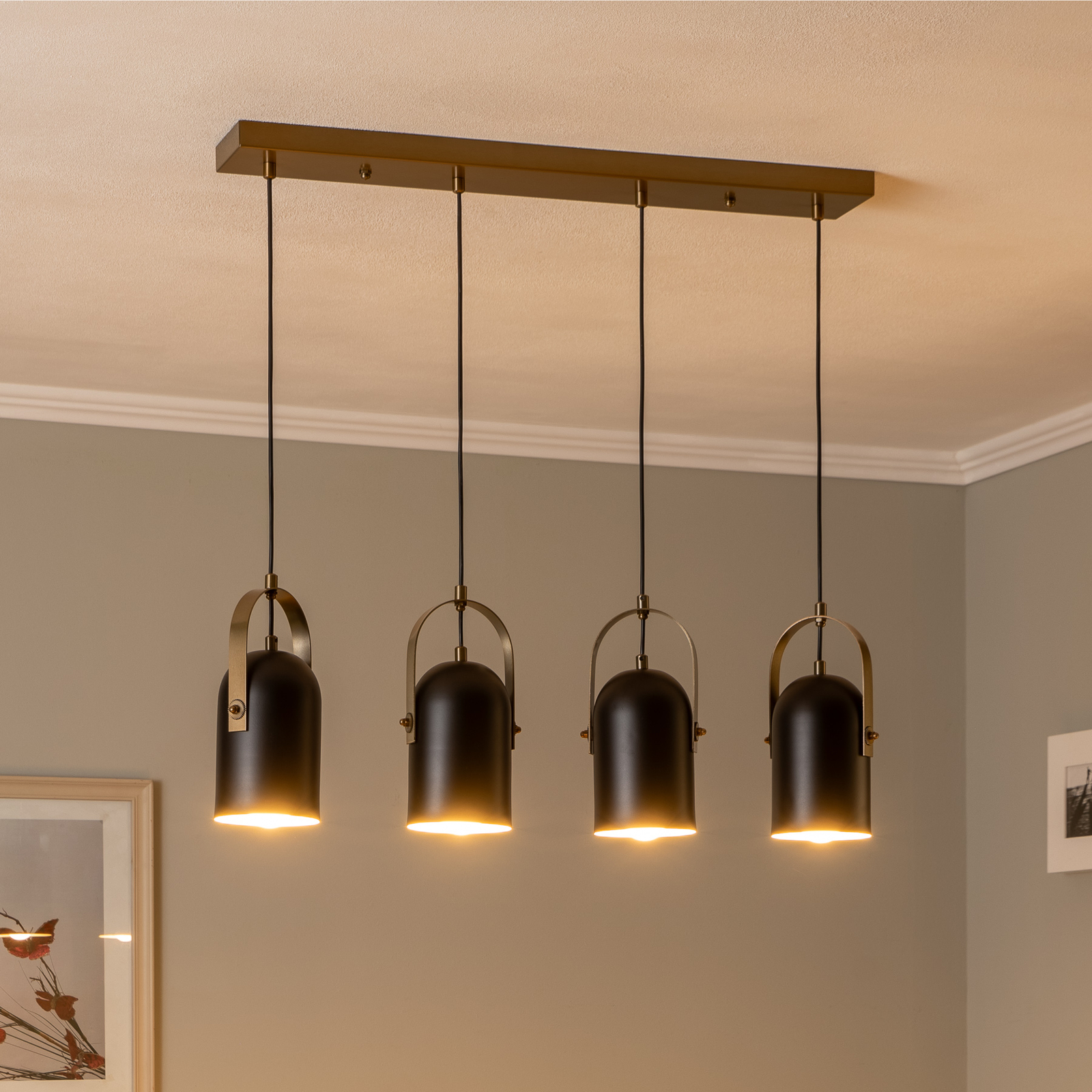 Hanglamp AV-1860-4EY in zwart/goud antiek