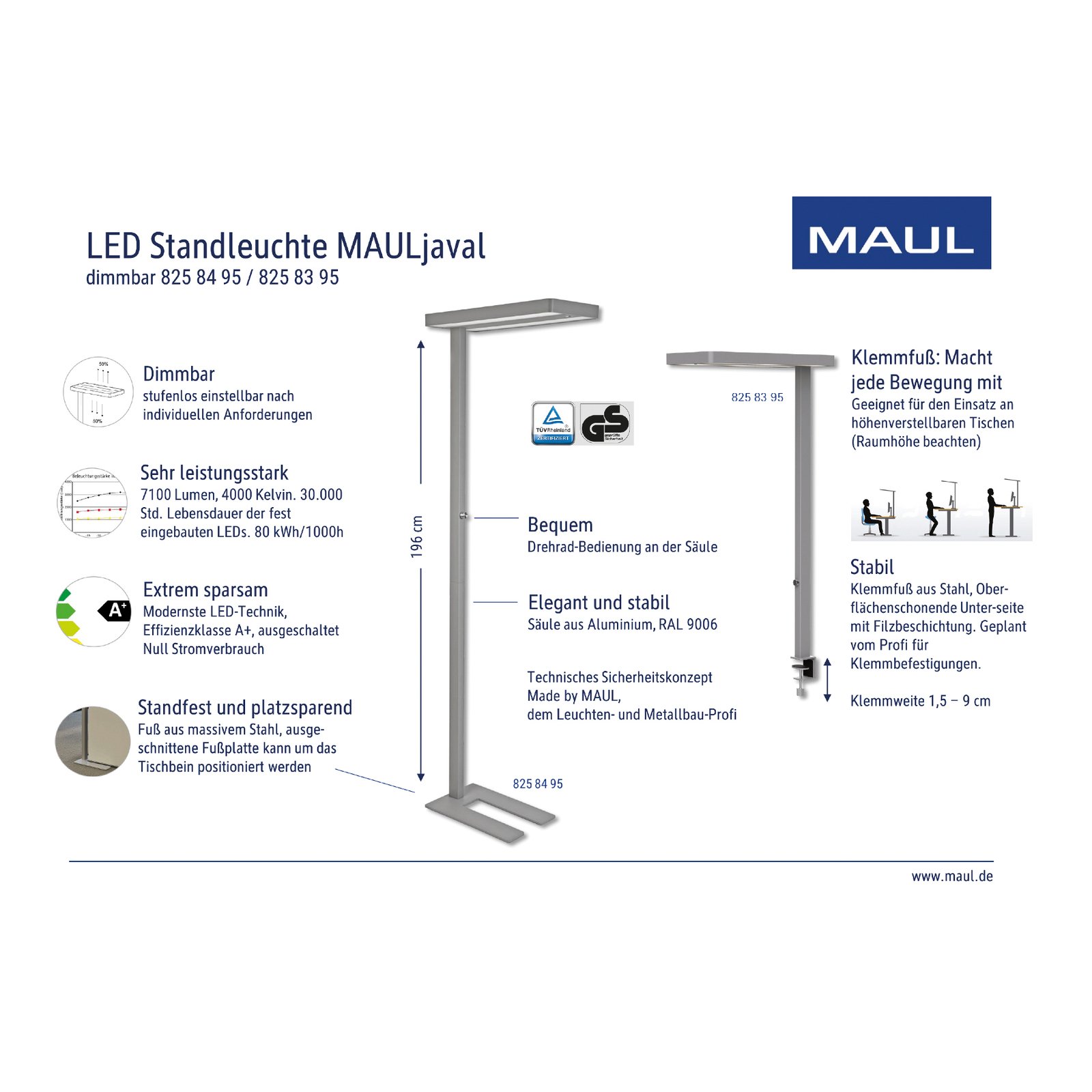 LED-Stehleuchte MAULjaval, silber, Standfuß
