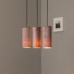 Joni pendant light, textile, 3-bulb long rose gold