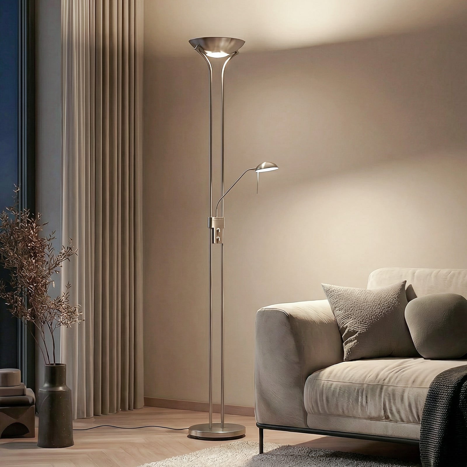 Lindby LED lampă de podea Josefin nichel lumină de lectură dimabil - Camera de zi / sufragerie - Modern - nichel satinat alb mat - Metal