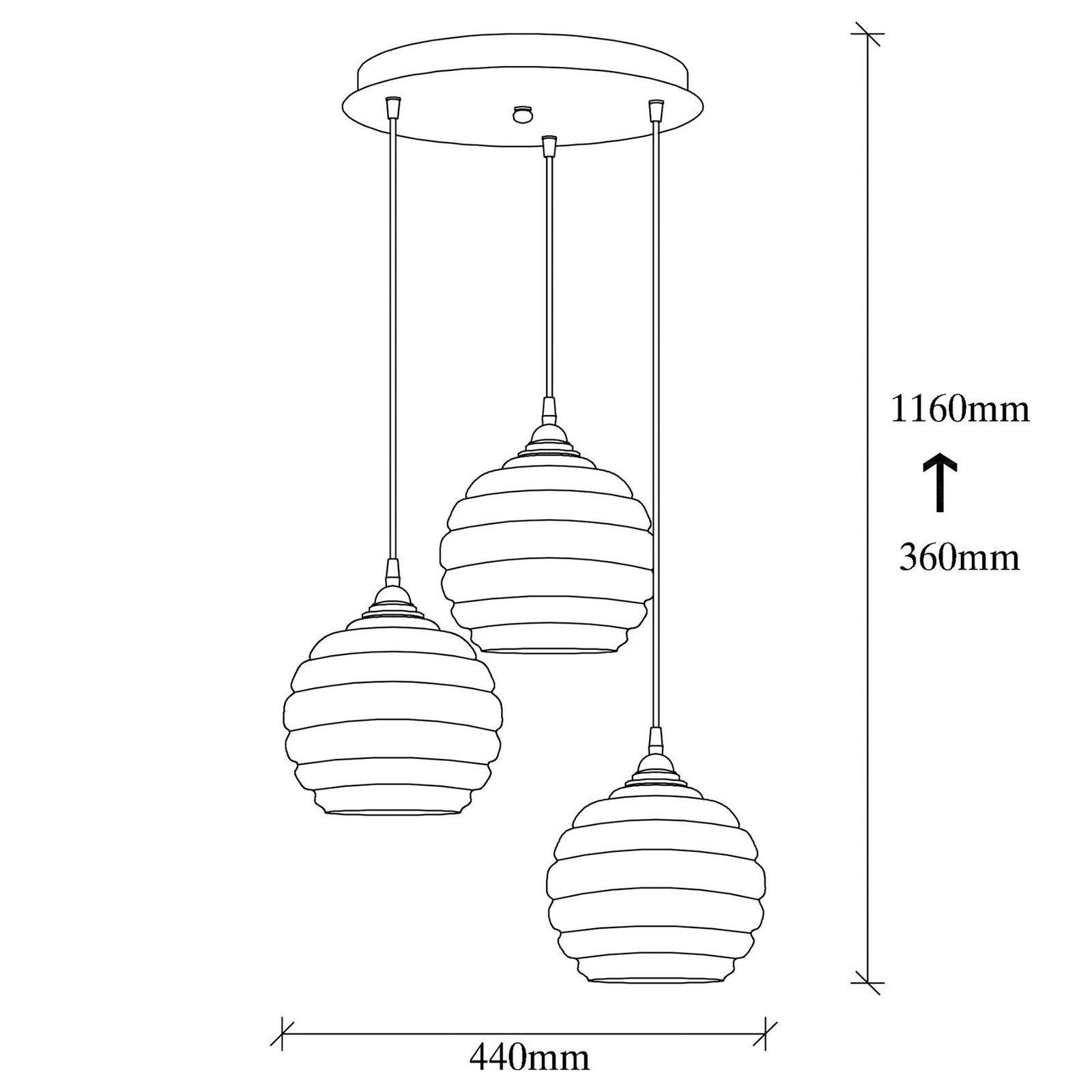 Suspension Gold 011, verre transparent doré, 3 lampes rondes