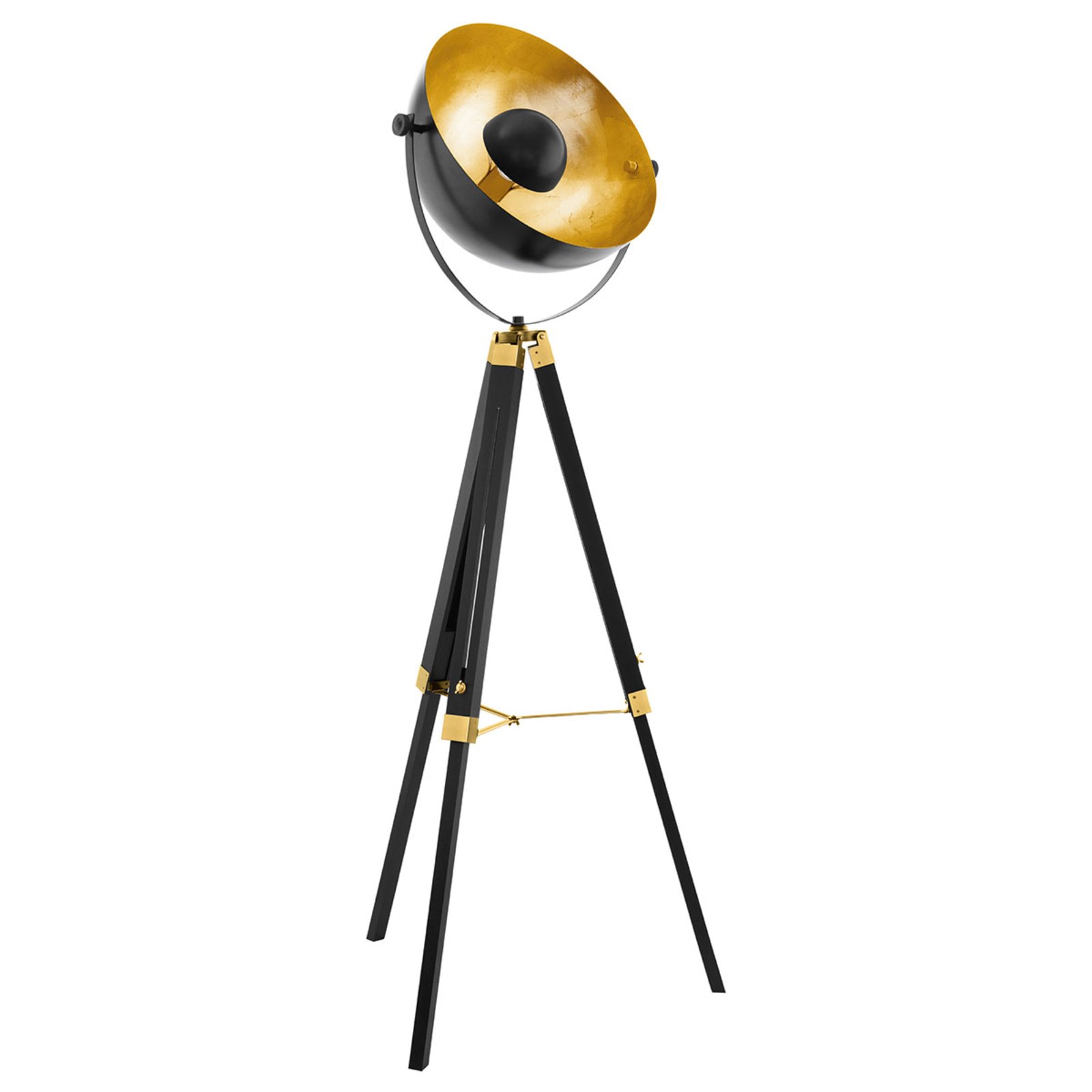 EGLO Covaleda floor lamp, tripod frame, black/gold, for Living / Dining Room, wood, steel, E27, 60 W, energy efficiency: A++, H: 164 cm
