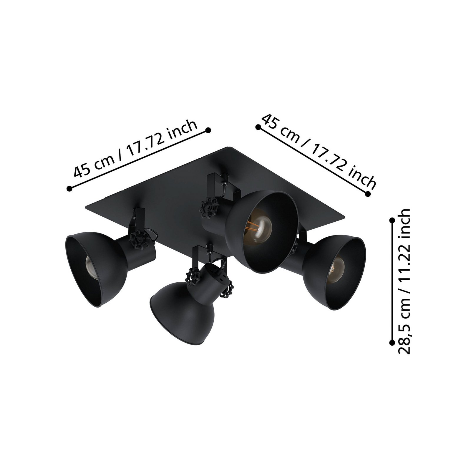 Barnstaple προβολέας οροφής, μαύρος, τεσσάρων εστιών