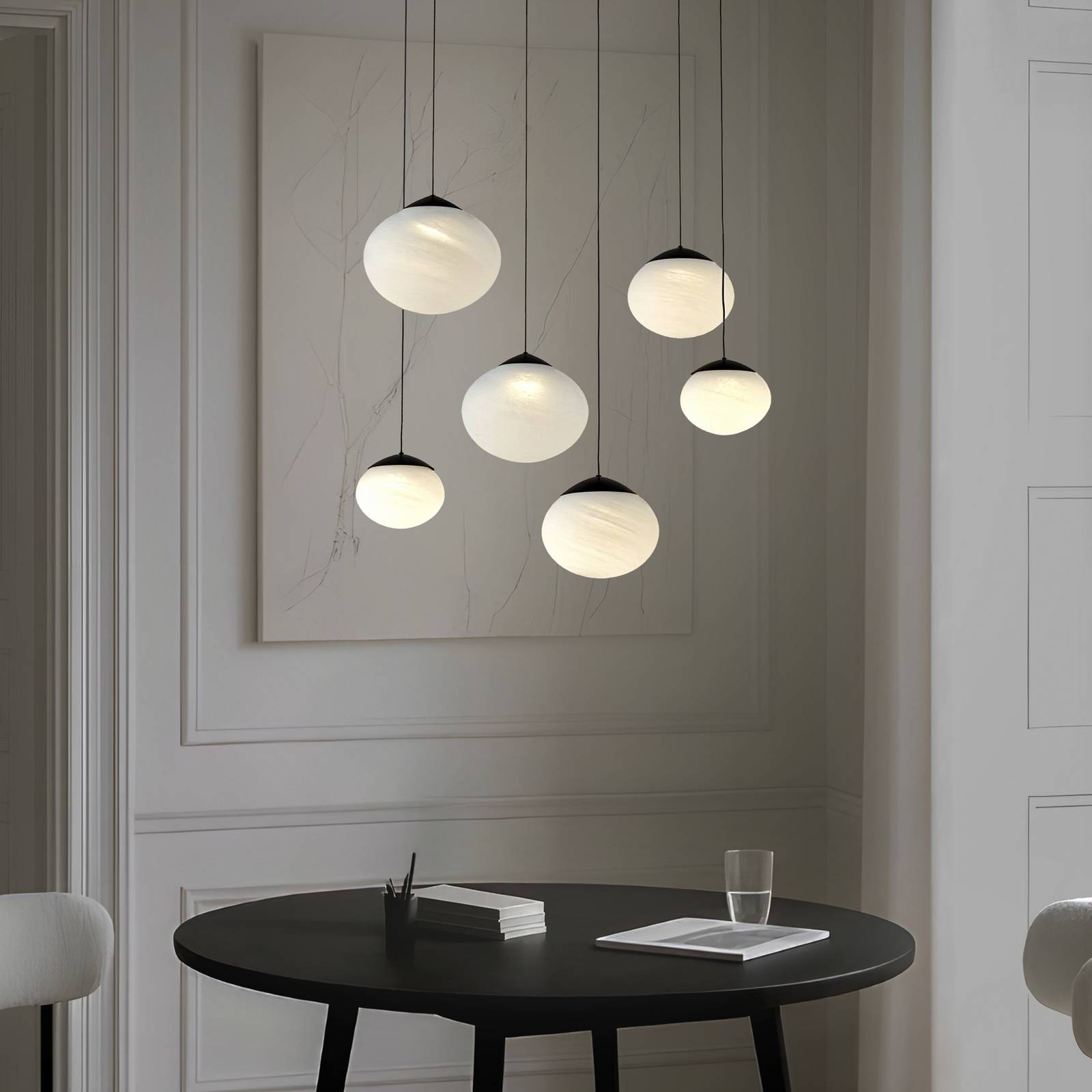 Lucande LED-Hängeleuchte Tivar, 6-flg., schwarz/weiß, Glas günstig online kaufen