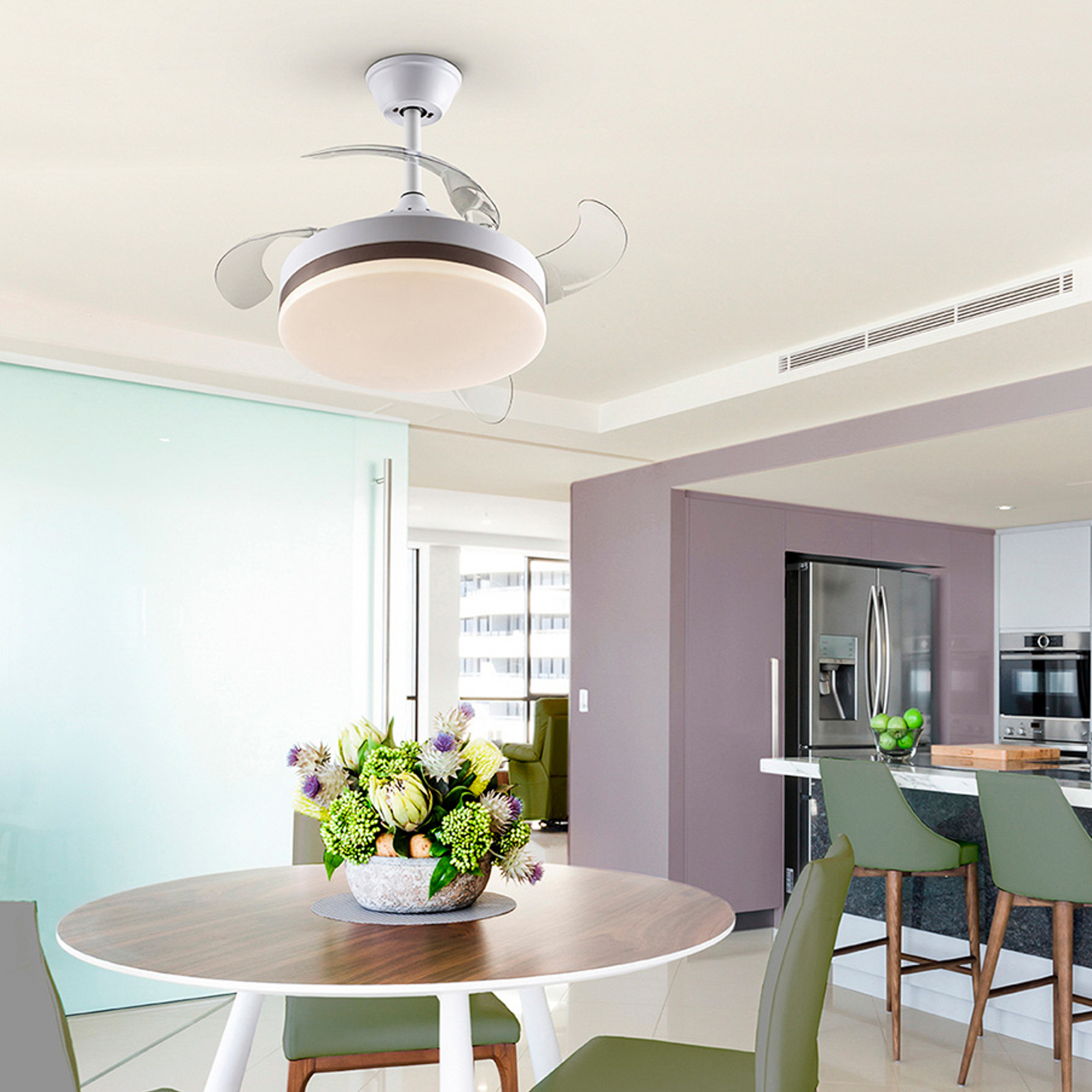 LED stropni ventilator Vento bel/bronz/dim, Ø 90 cm tih