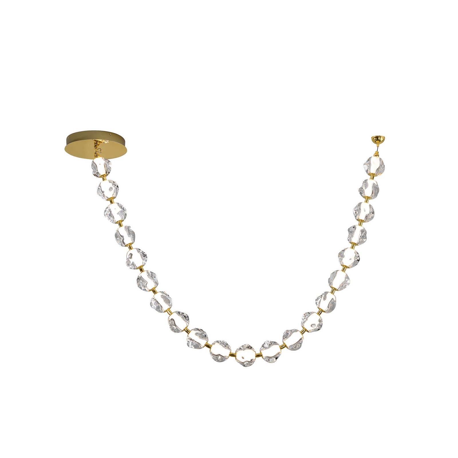 Zaria LED pendant light, 21-fl., gold, clear, metal, acrylic