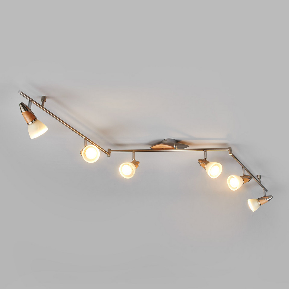 Lindby Marena 6 PlafondWhite/Nickel/Wood, trä från Lindby