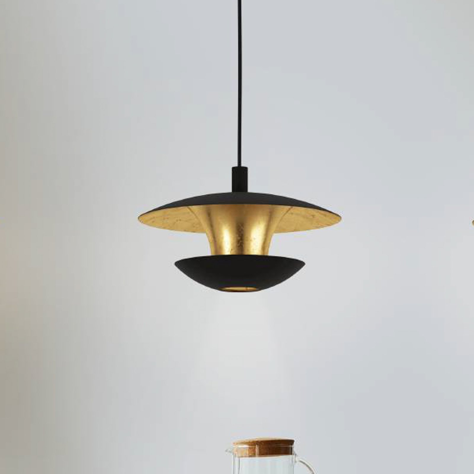 LED-hänglampa Nuvano, 3 lampor, svart/guld