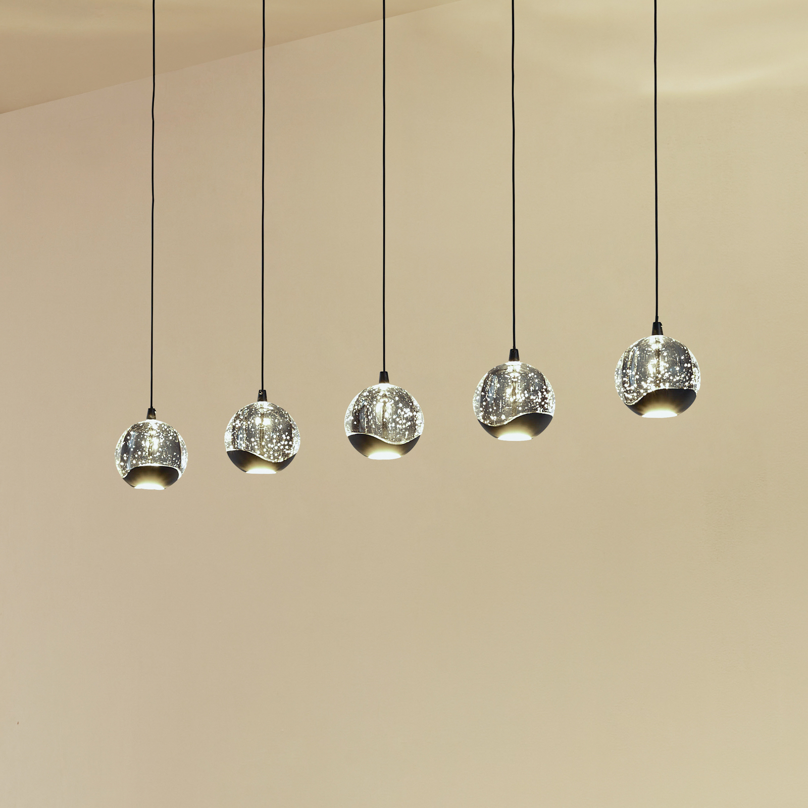 Lucande LED hanging light Hayley, black, 5-bulb, elongated