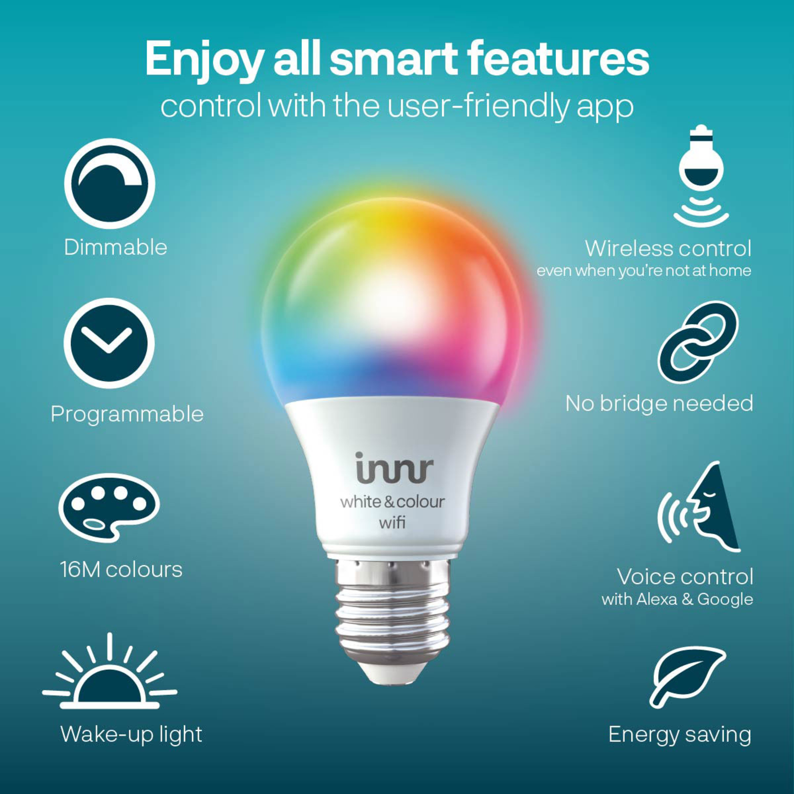 Innr LED-lamppu WiFi E27 9,5W 806lm RGBW, 2 kpl